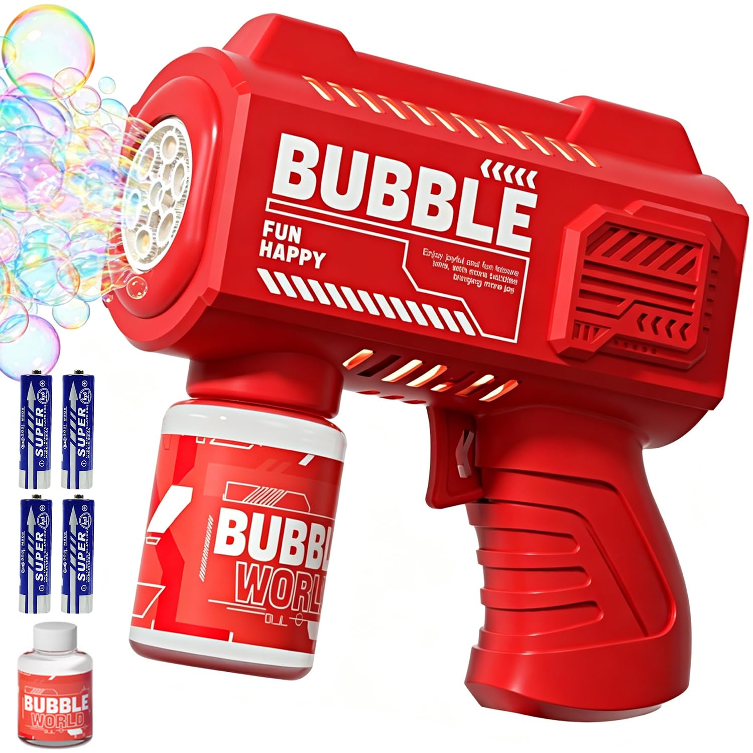 Kids Bubble Guns, Automatic Bubble Machine Gun for Kids Adults, with Bottles Solution, Party Outdoor Garden Game Toy - Red