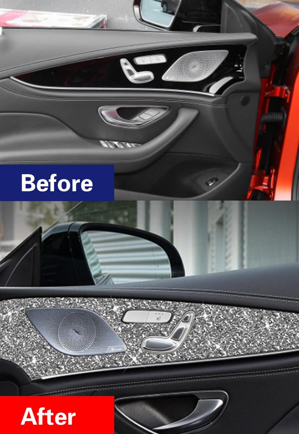 Car Accessories for Mercedes Benz AMG GT50 GT53 2019-2022 Front Door Panel Trim Rhinestone (Silver Four-Door Version A) 2PCS