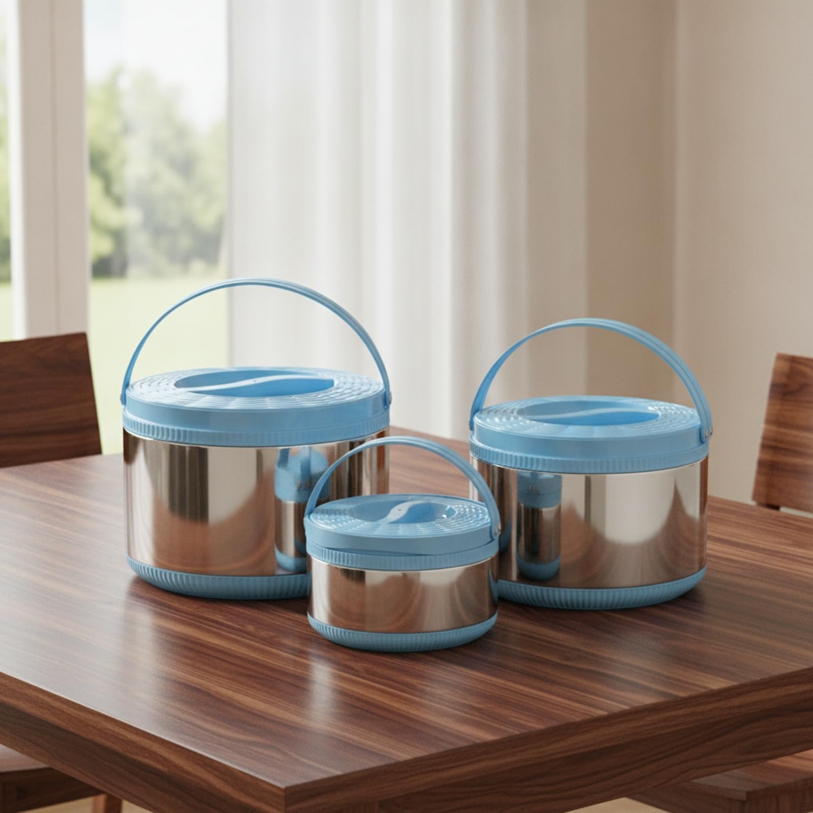 predolo 3 Pezzi Contenitore Termico con Manico Isolato Portavivande con Manico Facile da Pulire Portavivande Termico per, Verde Con Fiori Dorati, Set Da Tre Pezzi Verde Con Fiori Dorati