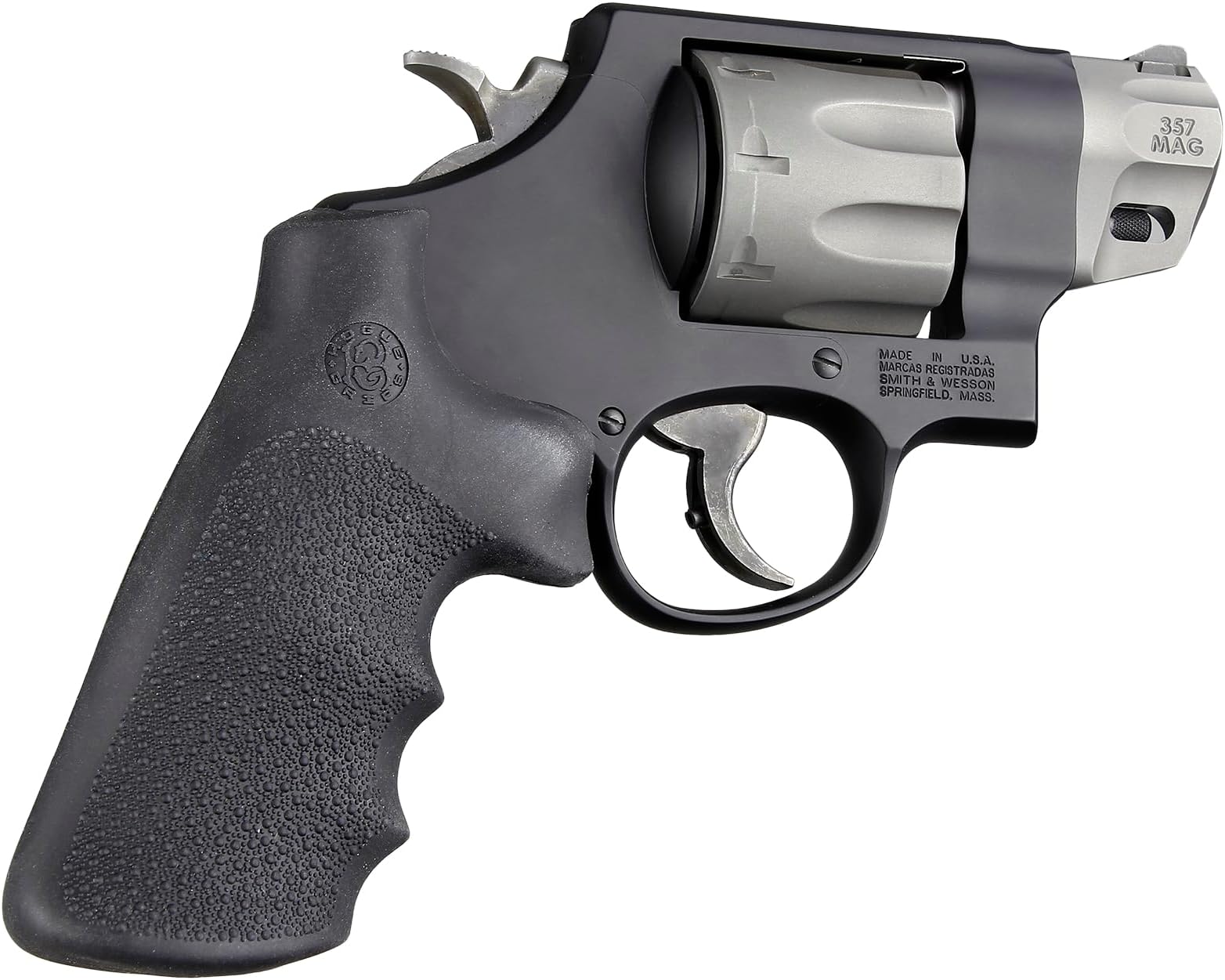 Hogue S&W K, L, N, X, & Z Frame Round Butt OverMolded Rubber Tamer, Round Butt to Square Butt Revolver Grip, Black - 19022