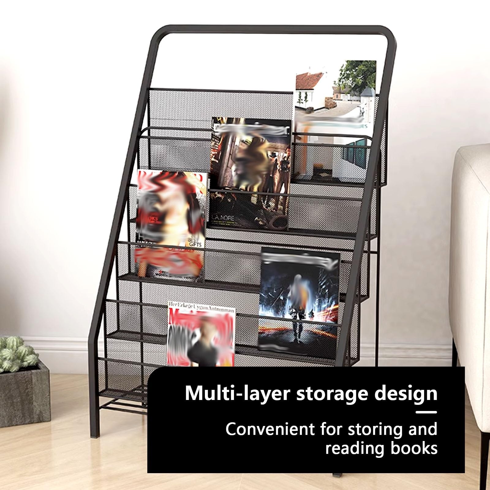 Porte-revues support de littérature sur pied en maille pour brochures et catalogues, grande capacité, design peu encombrant, idéal pour le bureau ou la vente au détail