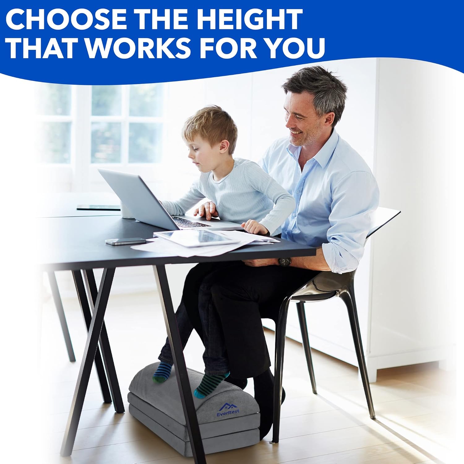 EverRest Foot Rest for Under Desk at Work – 3 Height Adjustable Ergonomic Footrest with Warm Feet Pocket, Firm Support Stool for Office Chair & Gaming, Washable Cover