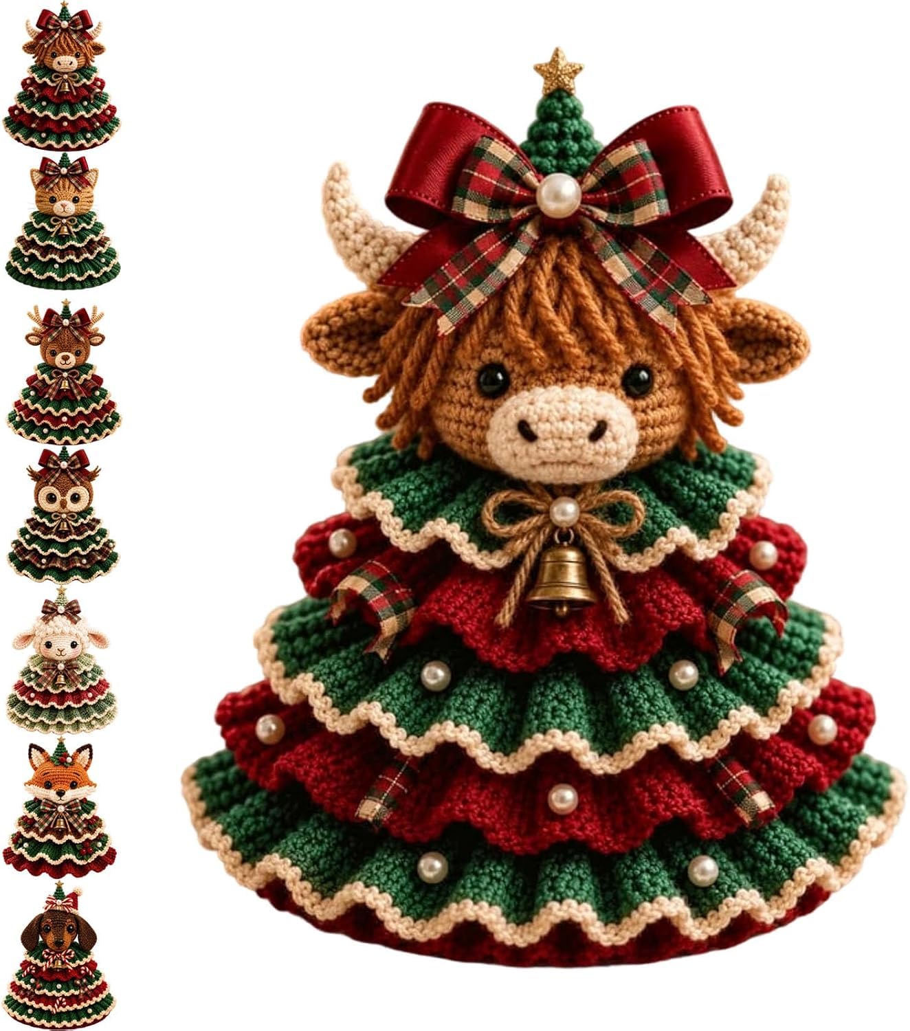 Crochet Animal Christmas Tree DIY Kit, Handmade Ornament Craft Set, A Fun Beginner Christmas Craft, Complete Beginner Craft Set with Yarn Beads Hook Stuffing Accessories for Christmas Table Decor，F
