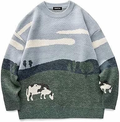 Vamtac Mens Oversized Sweater Vintage Graphic Pullover Crewneck Knit Jumper Y2K Unisex Streetwear 2025 Fall Tops