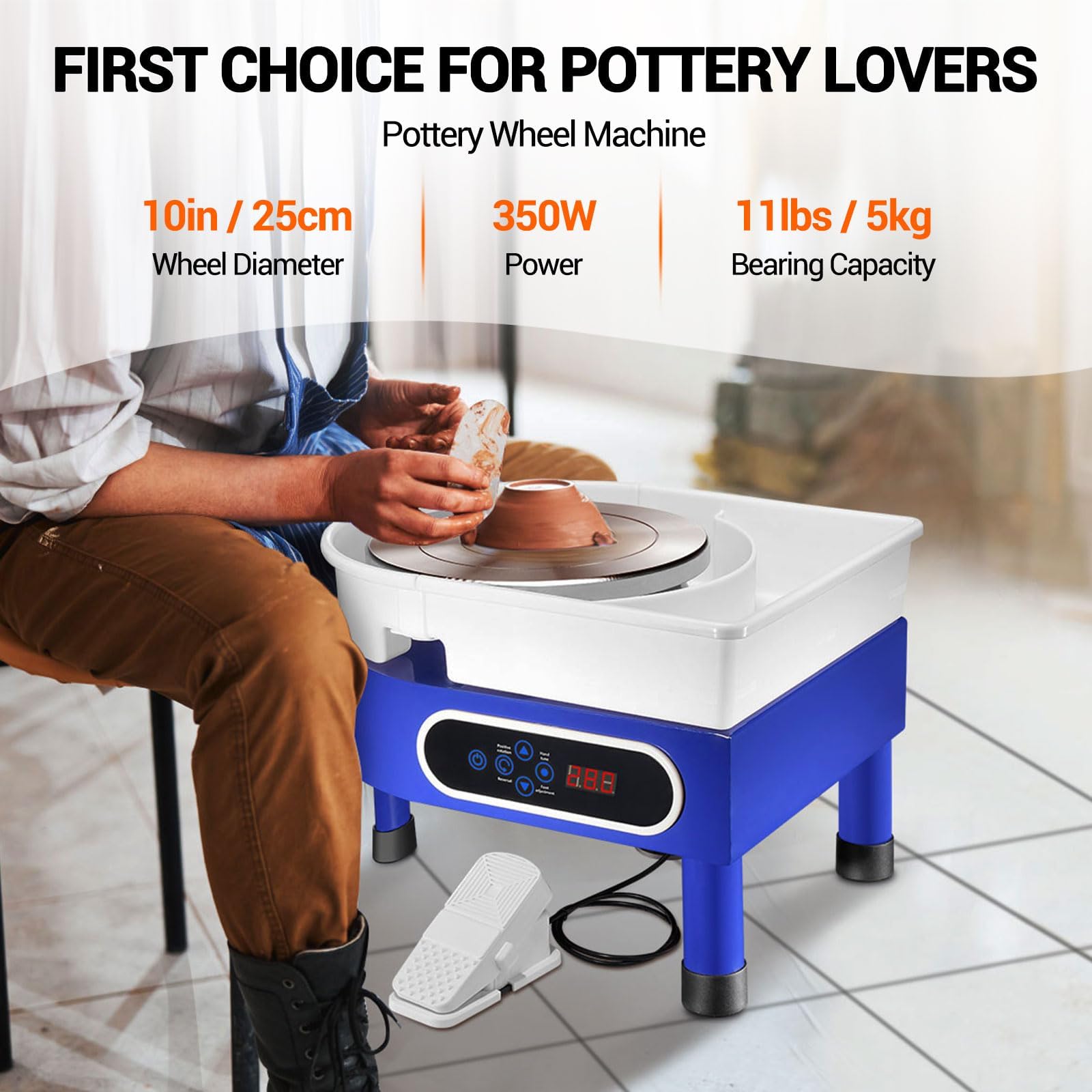 Elektryczne koło garncarskie 350 W, koło garncarskie 25 cm, regulowana prędkość, maszyna do modelowania gliny ceramicznej z narzędziami do rzeźbienia pedałów, zestaw garncarski DIY dla początkujących