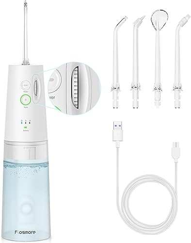 Irrigador dental inalámbrico e inalámbrico, limpiador de dientes portátil con 3 modos, 4 puntas de repuesto, tanque de agua de 10.1 fl oz, IPX7