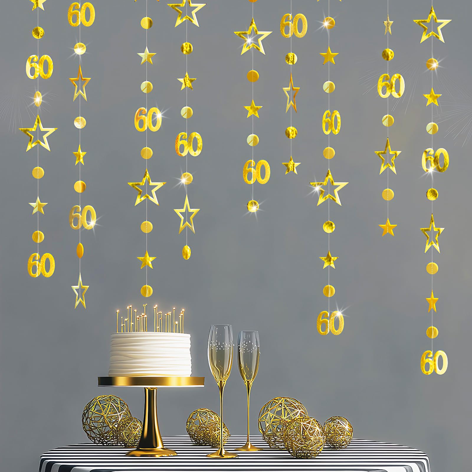 Zhiaek 12m 60th Birthday Decorations Gold 60th Birthday Banner Number 60