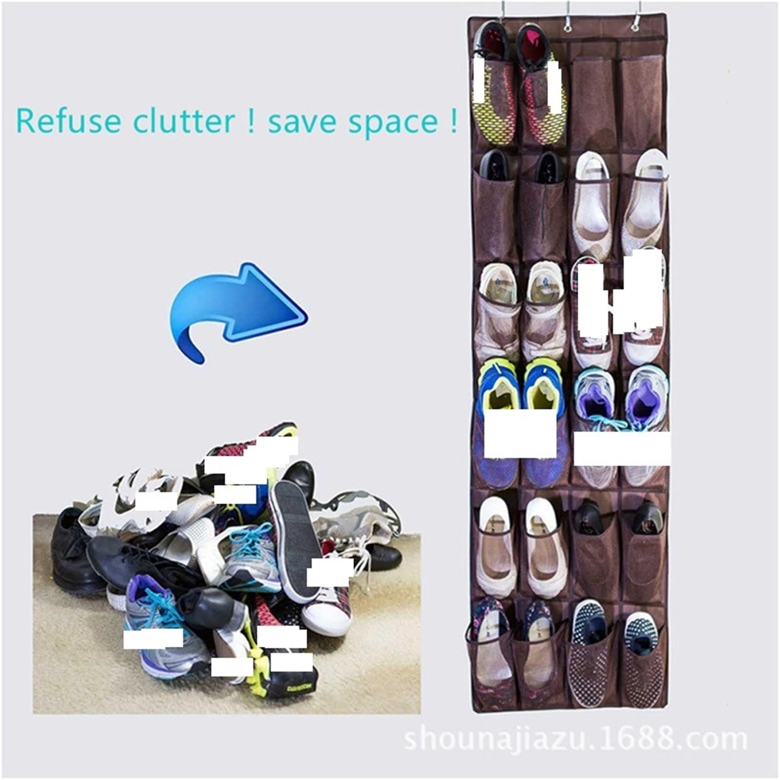 Organizador de zapatos para puerta colgante con 24 bolsillos, bolsa de almacenamiento no tejida para zapatos del hogar, ganchos para ahorrar espacio (A)