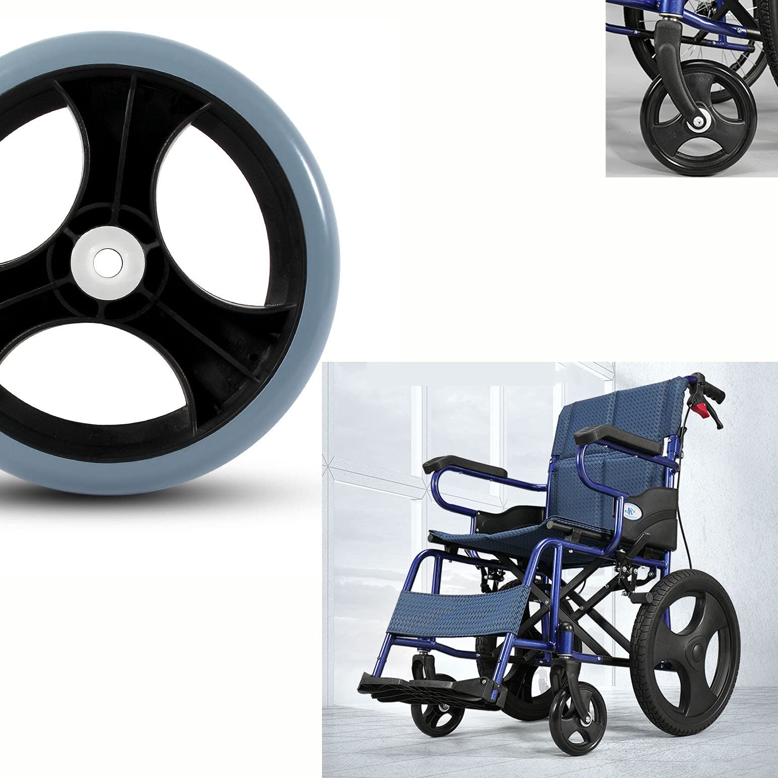 LekLai Koło Zapasowe Do Wózka Inwalidzkiego, Dwa Solidne Przednie Koła Do Wózka Inwalidzkiego, Koła Zapasowe Z Otworami Na Oś 12 Mm, Średnica 150 Mm/200 Mm/Black, Grey/8In/200Mm