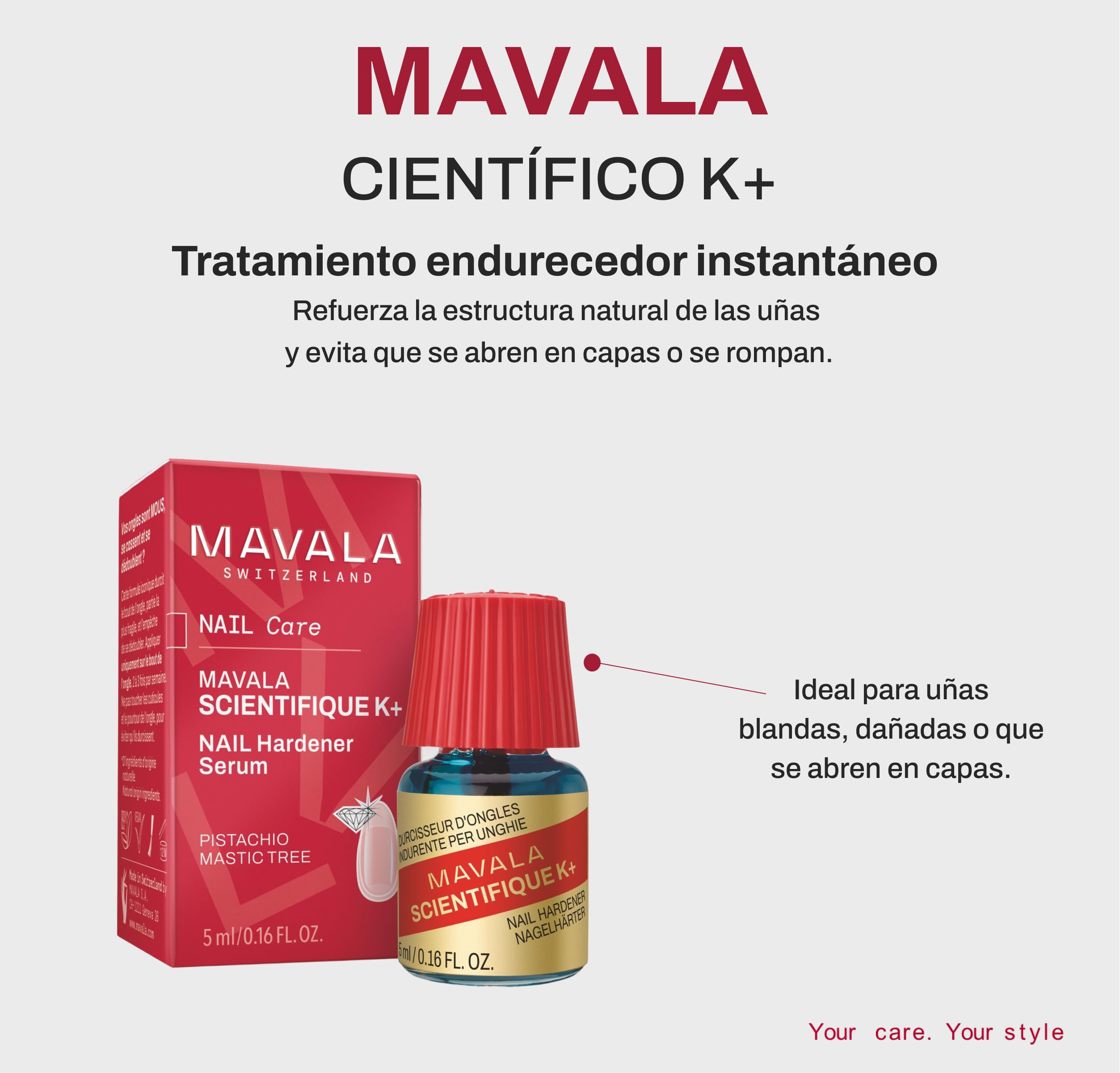 Mavala - Durcisseur d'Ongles Pro Keratin Mavala Scientifique K+ - Durcit la Plaque Cornée - Empêche le Dédoublement de l'Ongle - Formule Complète Efficace - 5ml