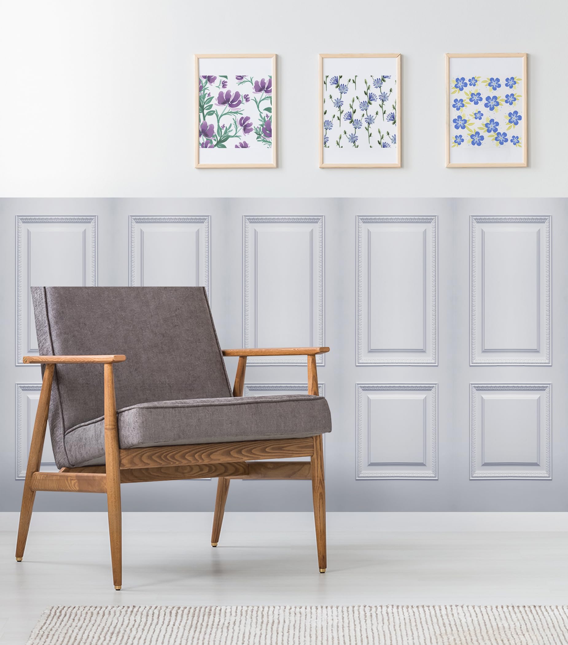 Home Non-3D Wooden Pattern Wallpaper Wall Waist Skirt Wainscot Sticker Self Adhesive Peel and Stick Decoration for Living Room/Bedroom 6pcs/Set