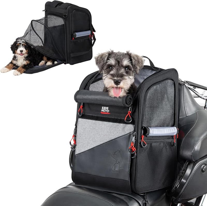 Mochila Expansível para Transporte de Cães e Gatos em Motocicleta KEMIMOTO F1807-00306-BK até 7,7 kg