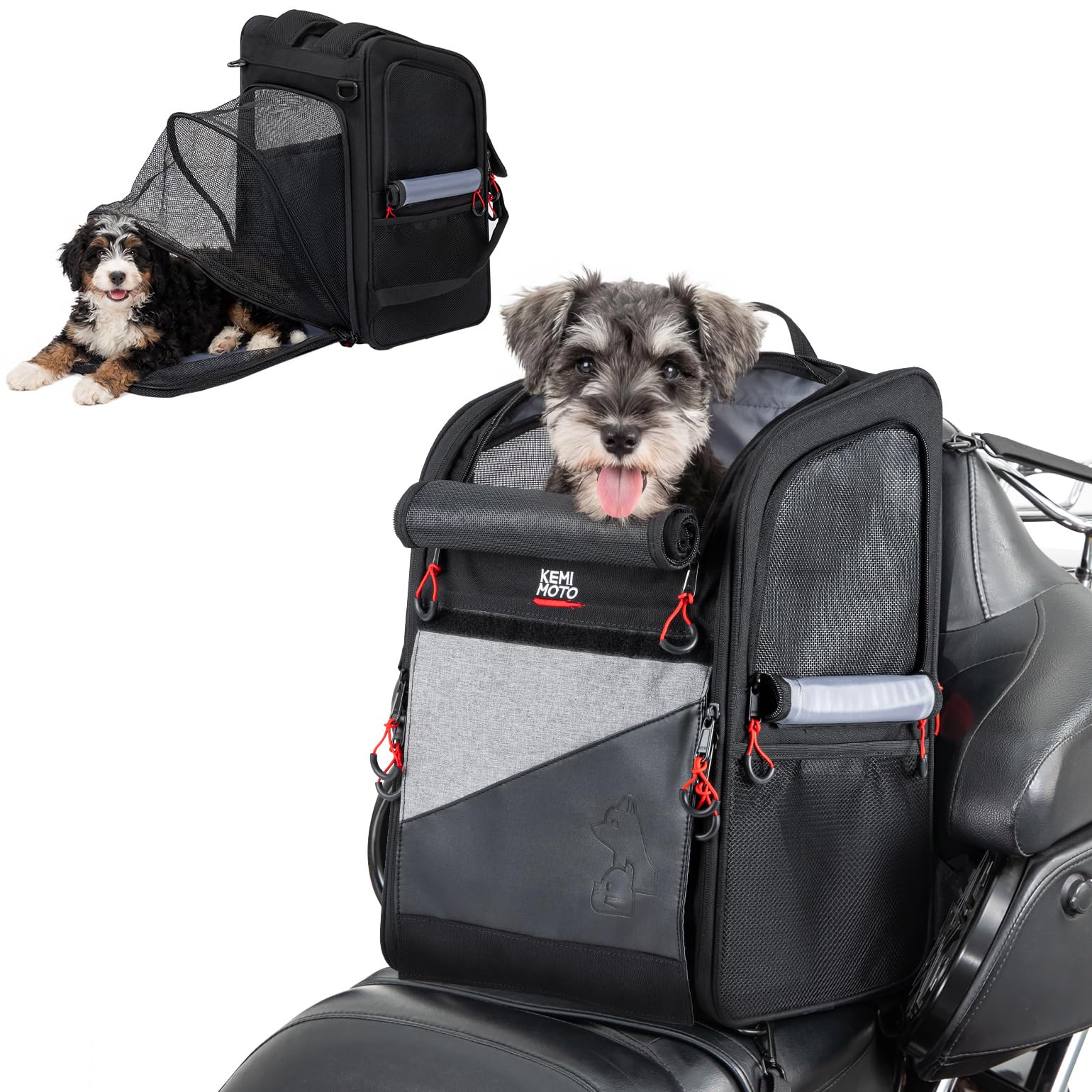 Sac de moto extensible KEMIMOTO pour chien et chat de moins de 7,7 kg noir