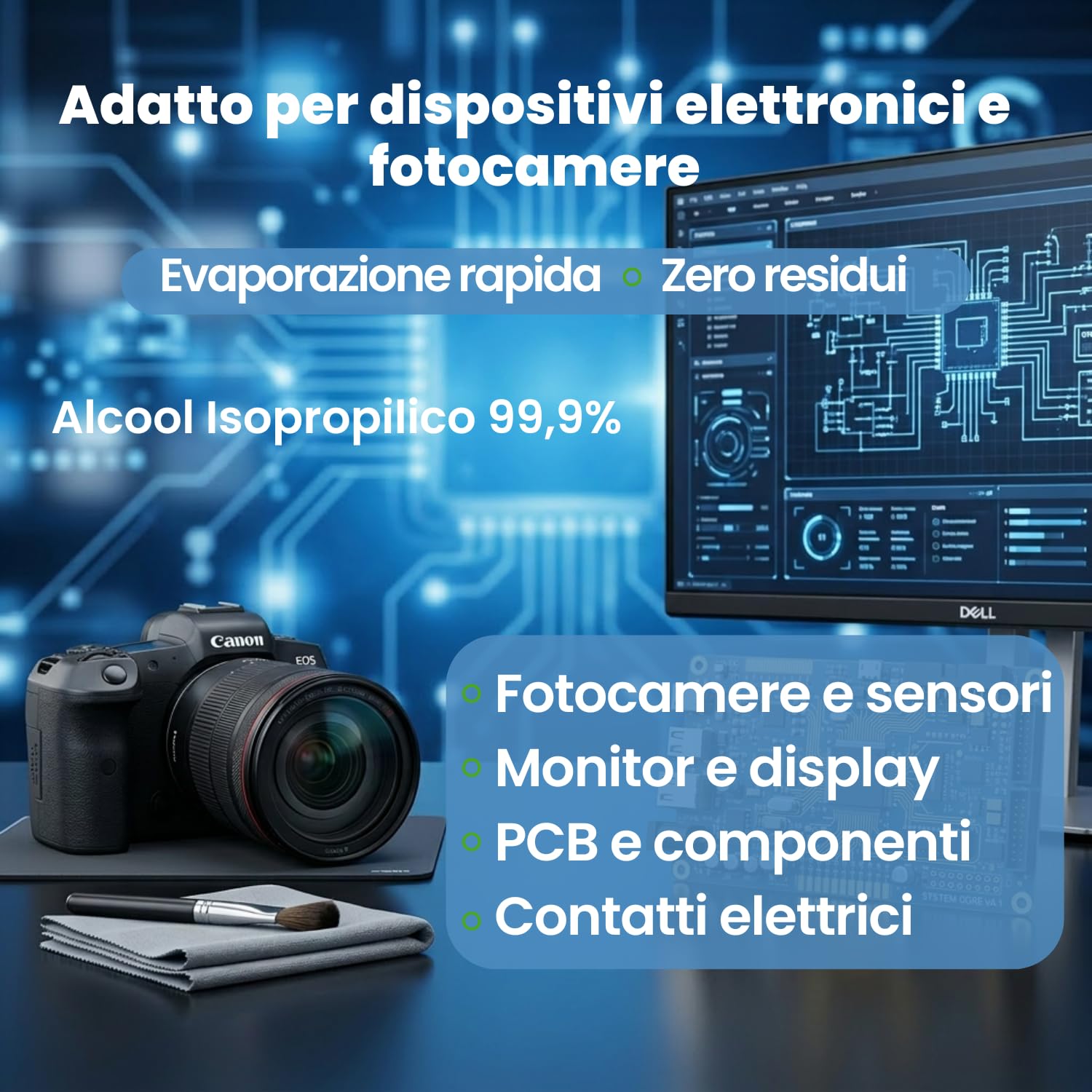 IPA CLEAN Pulizia Elettronica 10L (2x5L) – per Foto e Videocamere, Monitor, Display, PCB e Contatti Elettrici – Evaporazione Rapida Senza Residui – Alcool Isopropilico 99,9%, Isopropanolo