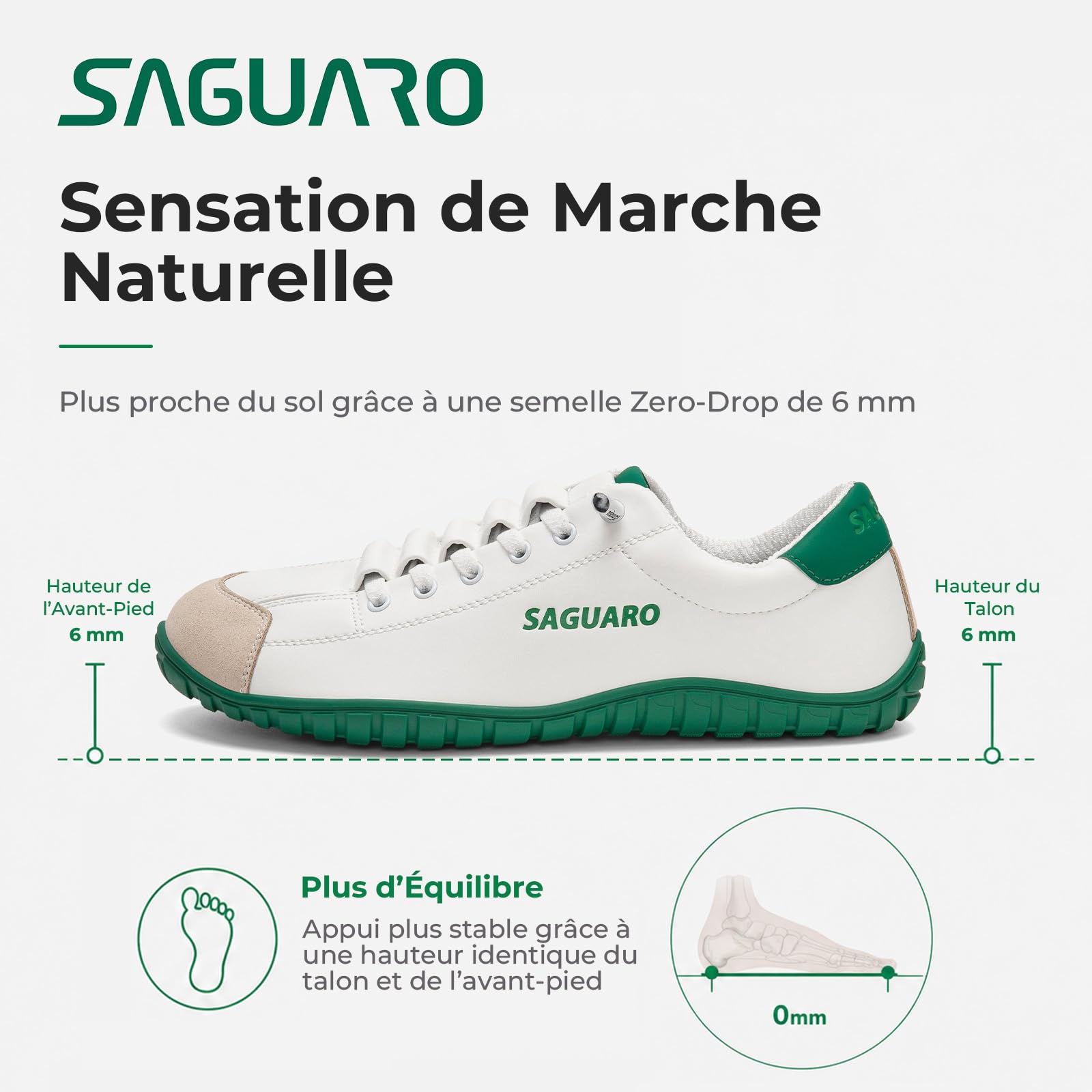 SAGUARO Chaussures Barefoot Minimalistes Homme Femme - Baskets Décontractées, Style Pieds Nus pour Usage Quotidien, Travail et Voyage,GR.36-48
