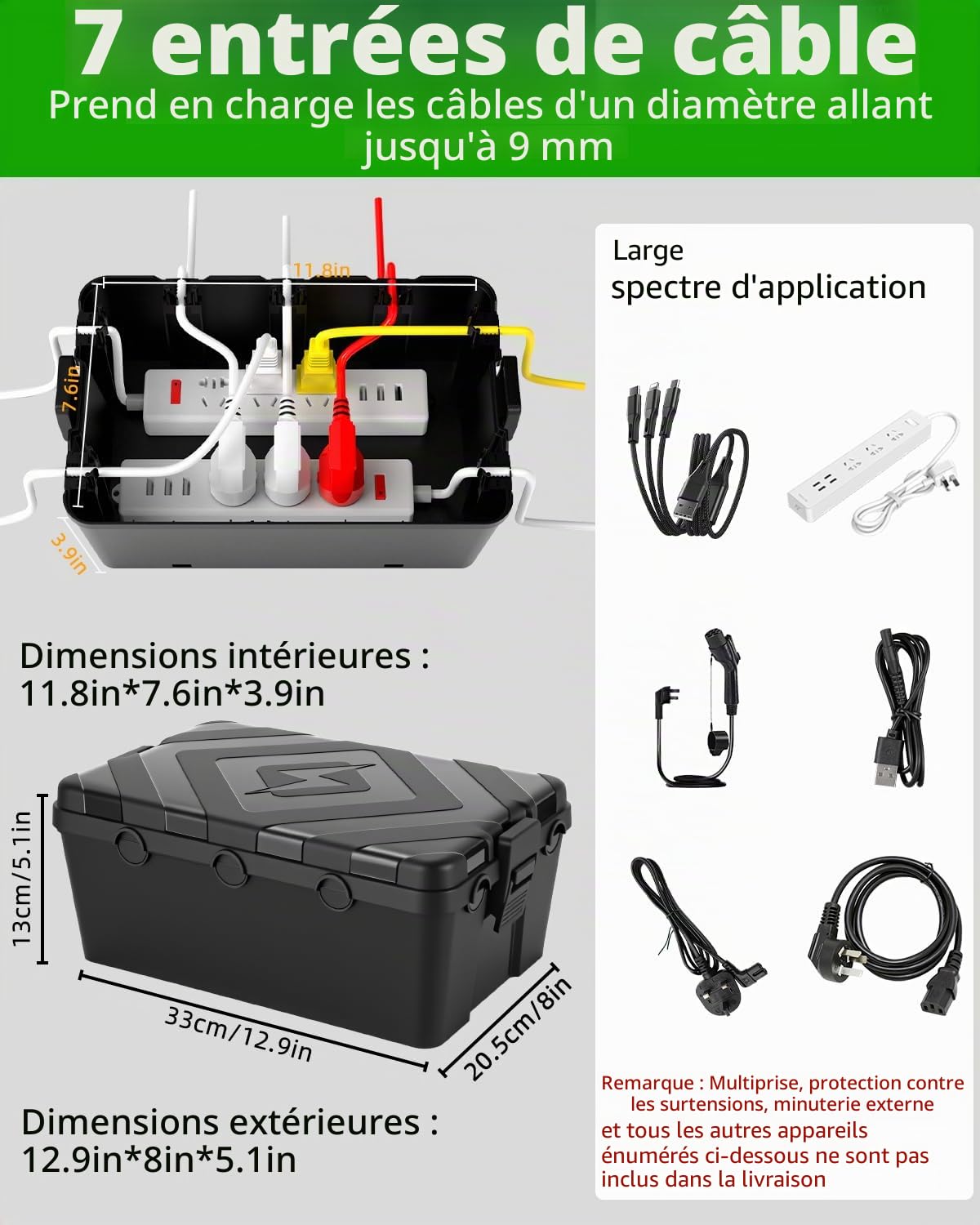 Boîte à Câbles Étanche IP55 Grande Taille, Boite Etanche Electrique Exterieur, Boitier de Protection Électrique Extérieur pour Rallonge, Multiprise, Prise Jardin, Minuterie 32 x 21 x 13 cm, Noir