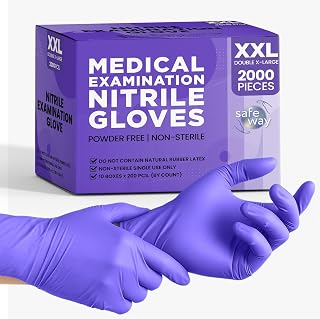 SAFEWAY USA Nitrile Disposable Gloves — Multi-Purpose Powder-Free and Non-Latex Textured Fingertips for Medical Use, Nursing, Lab Works, Kitchen Prep, Cleaning, Tattooing & More — (2000 pcs, 2X-Large)