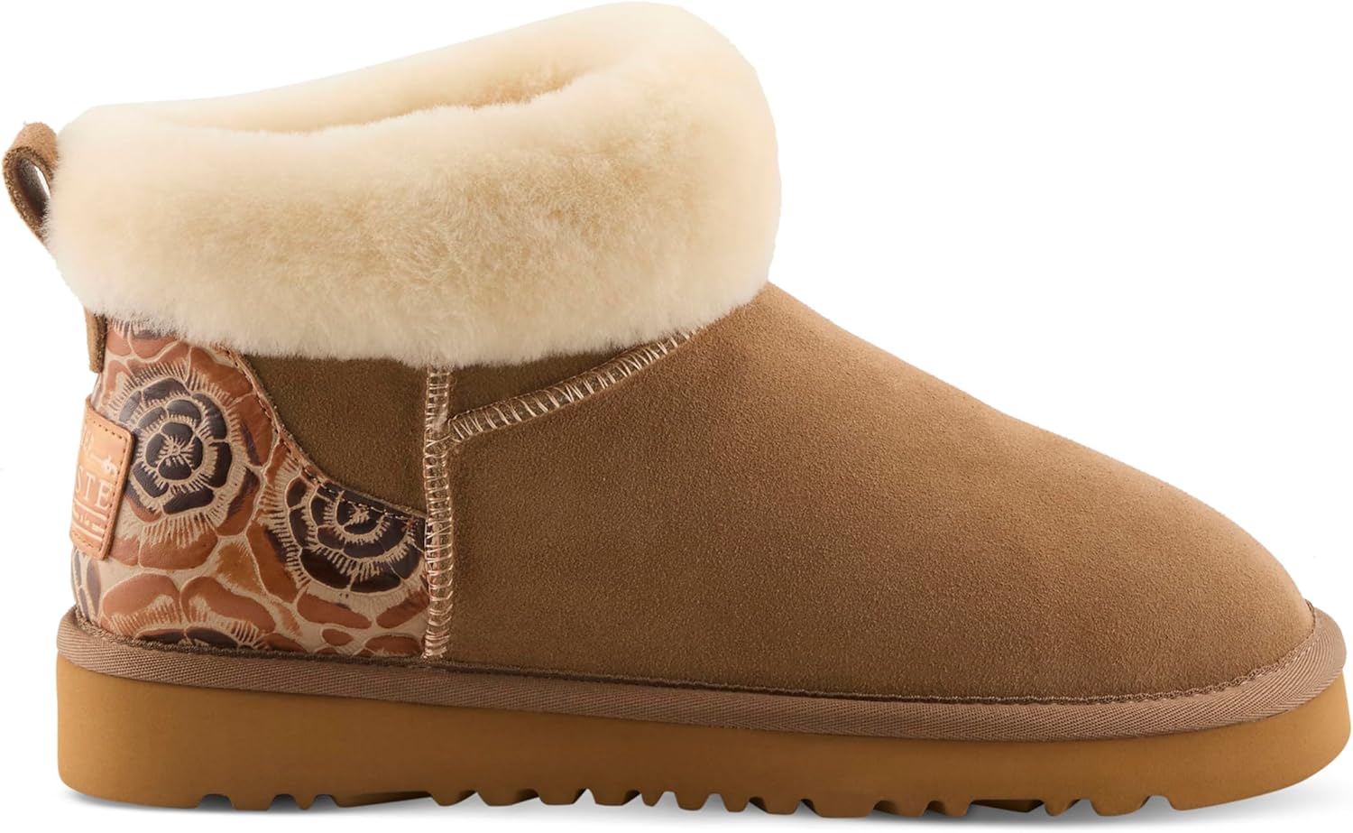 L'Artiste BRANDAI-CURLI Shearling Ankle Boot – Embossed Leather & Suede Slip-On with Whipstitch Detail BEIGE MULTI SUEDE EU 39 / US 8.5