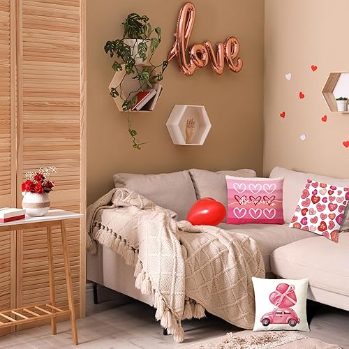 Miniatura 7 de 4 fundas de almohada para el día de San Valentín de 18 x 18 pulgadas, decoración del día de San Valentín con corazones rosados, decoración del día