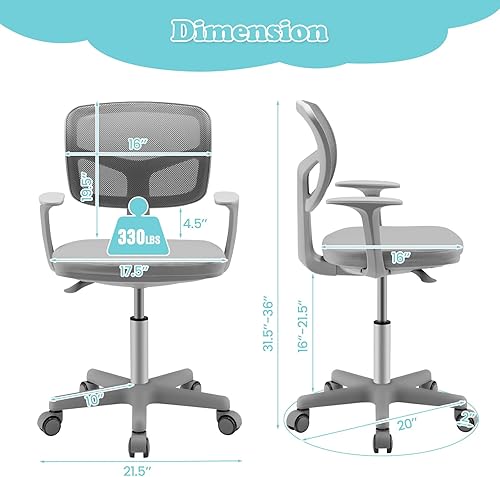 Miniatura 12 de Giantex Silla de escritorio para niños, silla de computadora para niños con ruedas y soporte lumbar en forma de Y, asiento de estudio para niños,