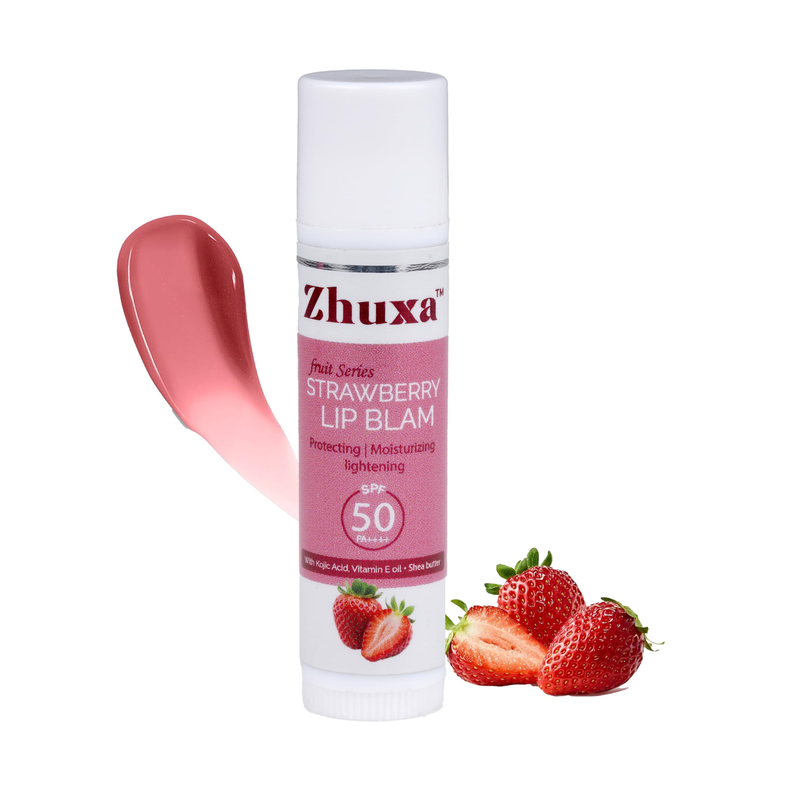 Strawberry Lip Balm with SPF 50 PA+++ for Sun Protection & Lip Lightening – Enriched with Kojic Acid, Vitamin E & Shea Butter – Moisturizing Tinted Lip Butter for Dark, Dry & Chapped Lips – 4.5g-image-14