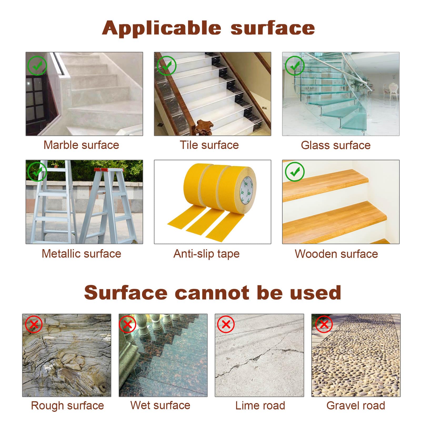 BOMEI PACK Lot de 3 rouleaux de ruban adhésif antidérapant pour marches d'escalier Jaune 50 mm x 10 m
