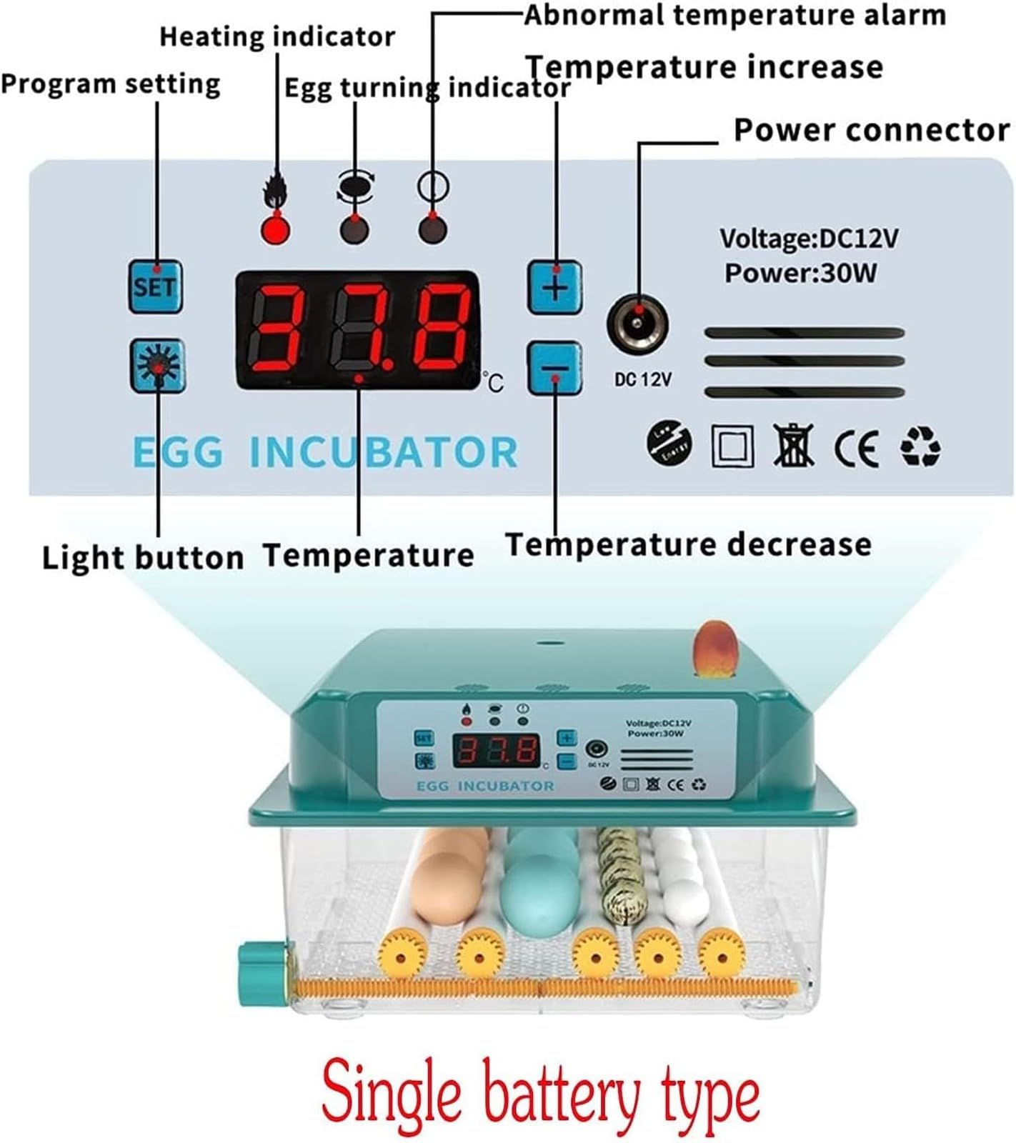 Incubadora Huevos, Incubadora AutomáTica Doble EléCtrica con Pantalla Led Digital Control AutomáTico Temperatura Y RotacióN, Incubadora Laboratorio DoméStica PequeñA para(6 Eggs)