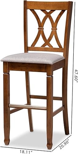 Miniatura 3 de Baxton Studio Calista - Juego de 2 taburetes de bar modernos y contemporáneos tapizados de tela gris y marrón expreso