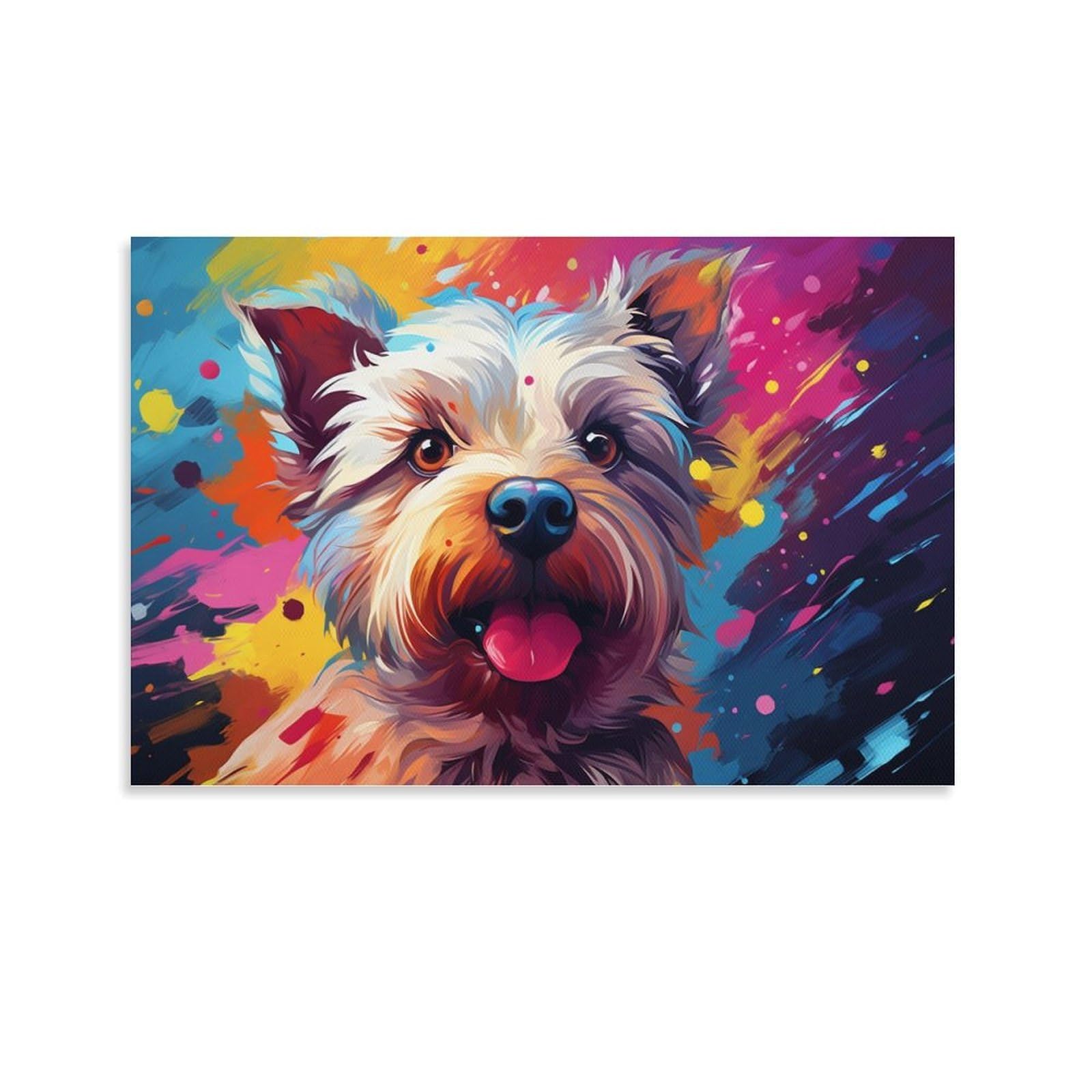 CPLVKWRQJ Bright Magical Colorful Single Westie Dog Colorful Portrait Canvas Wall Art - Nursery Canvas Wall Hanging Space Saving Ready to Hang Decor 08x12inch(20x30cm)