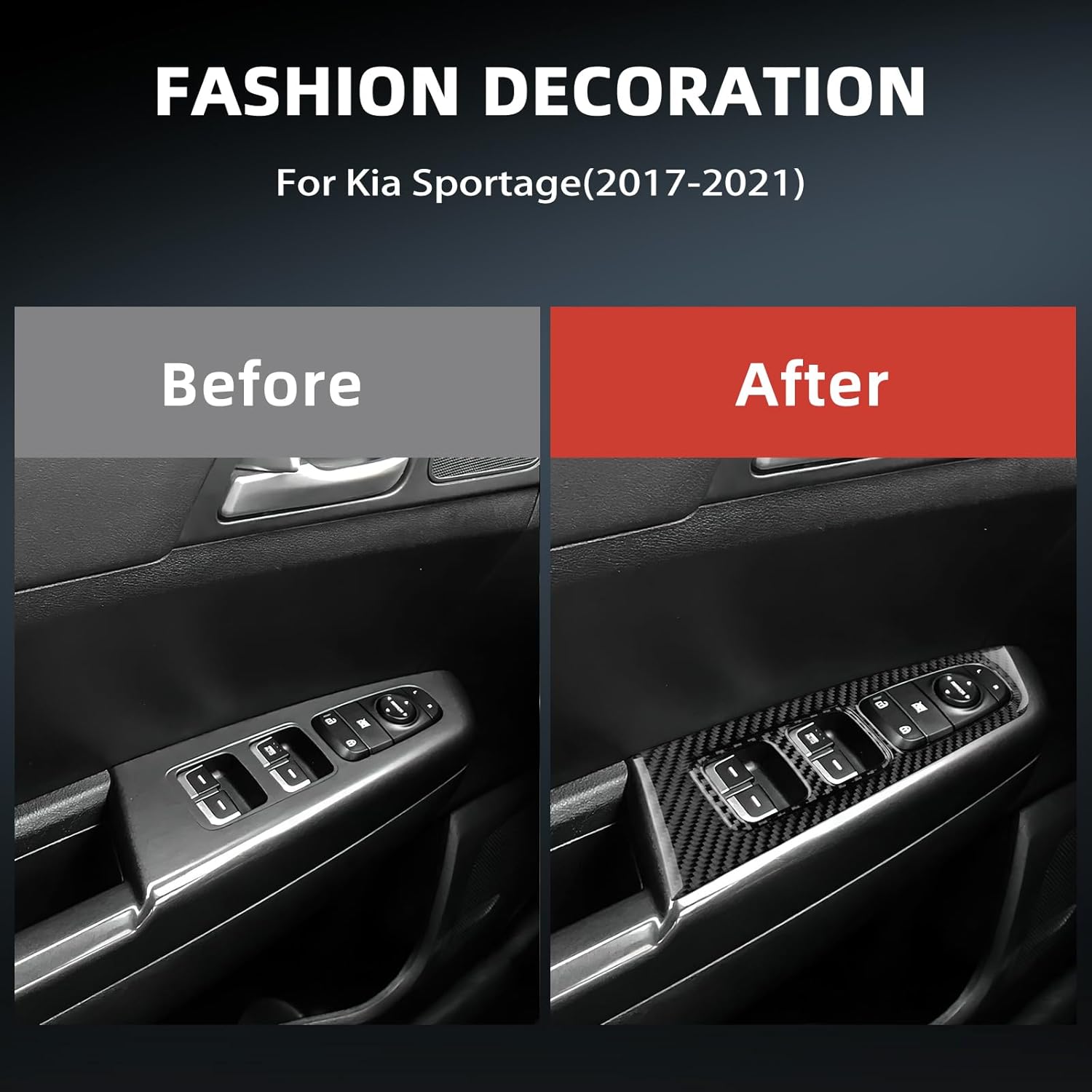 Real Carbon Fiber Window Switch Panel Trim Covers - for Kia Sportage 2017 2018 2019 2020 2021 Carbon Fiber Accessories, Durable Anti-Scratch Protective Accessories (Black)