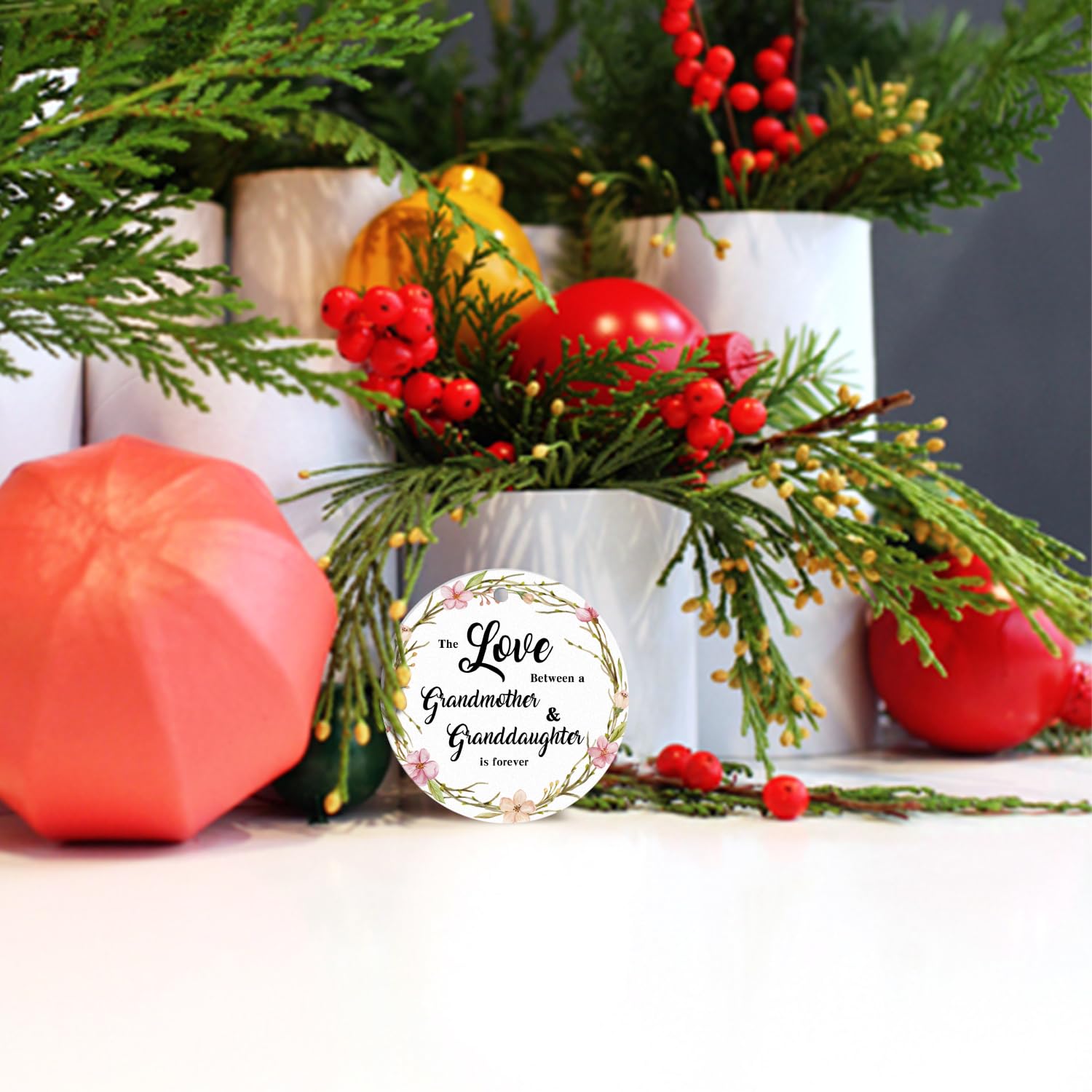 Christmas Ornaments 2024 - Granddaughter Keepsake Gift - The Love Between Grandmothers and Granddaughter is Forever - Ceramic Flat Circle Ornament 3In