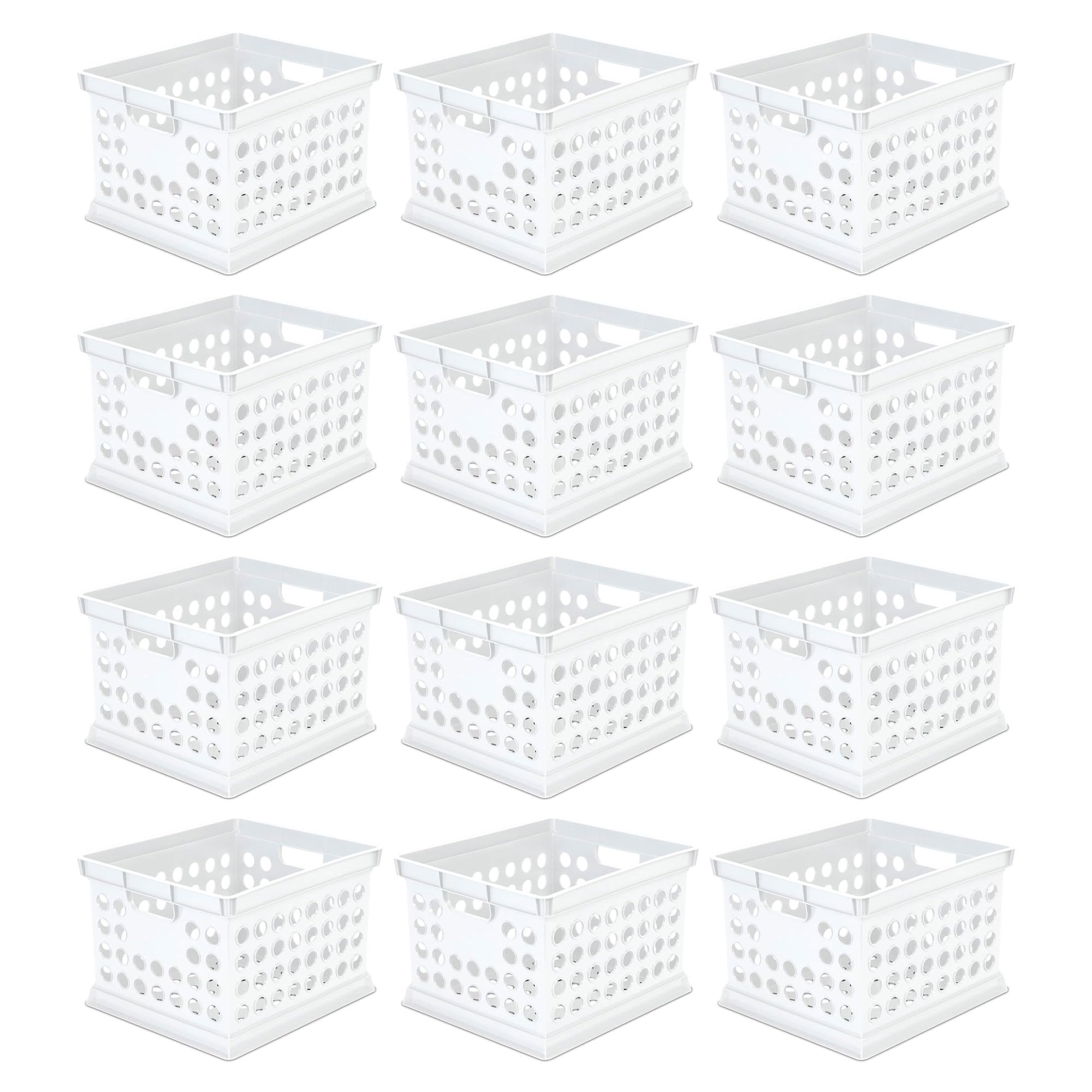 Sterilite Stackable Plastic Storage Crate Bin Organizer File Box with Handles for Home, Office, Dorm, Garage, or Utility Organization, White, 12-Pack