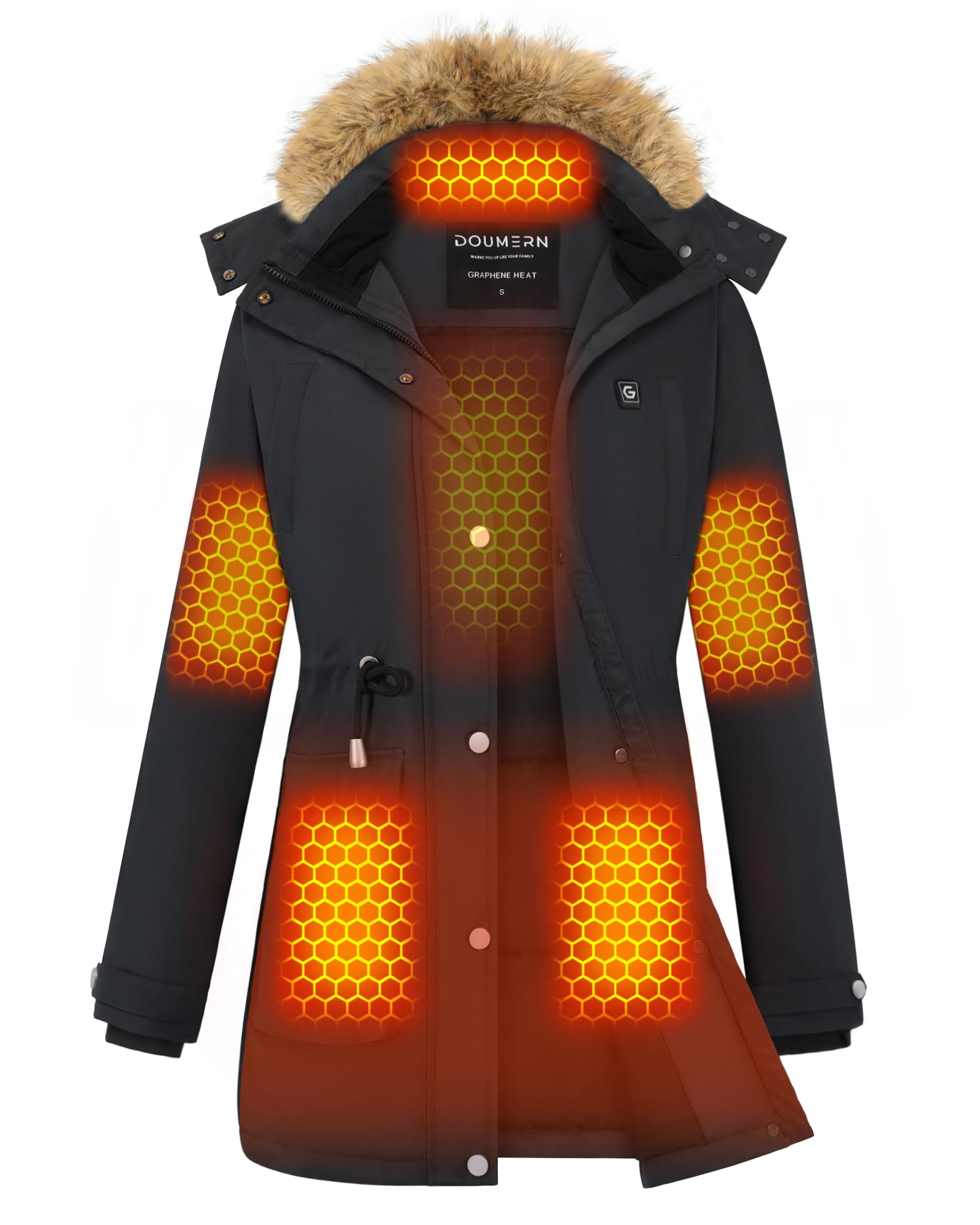 Graphene Women Waterproof Heated Parka with 18400 mAh Battery & 20W Charger