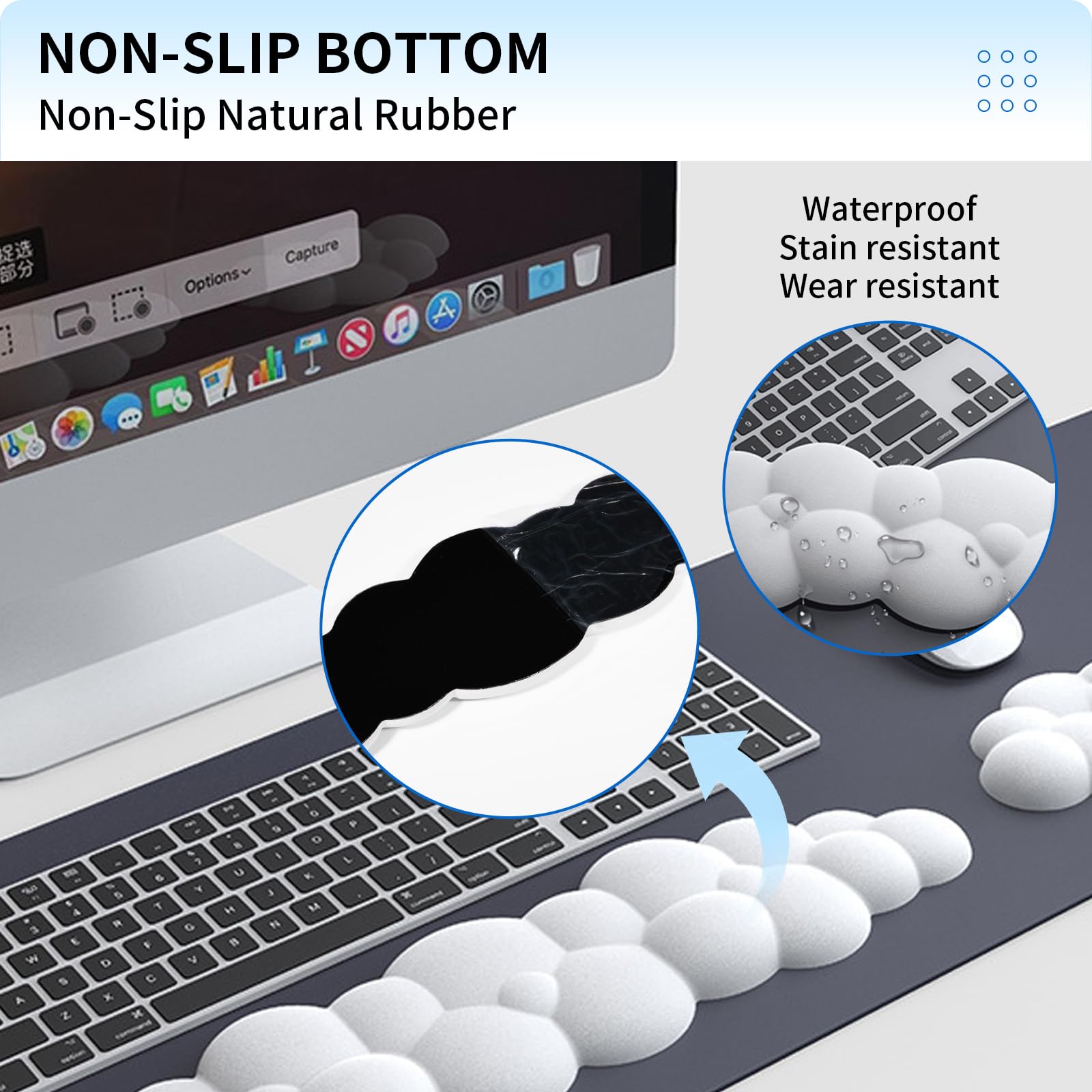 Cloud Wrist Rest Keyboard, Upgraded Resilient Memory Foam, Ergonomic Palm Rest, Wrist Support, Mouse Pad Wrist Support For Laptop, Computer, Typing, Reading (Keyboard & Mouse Wrist Rest Set-Black