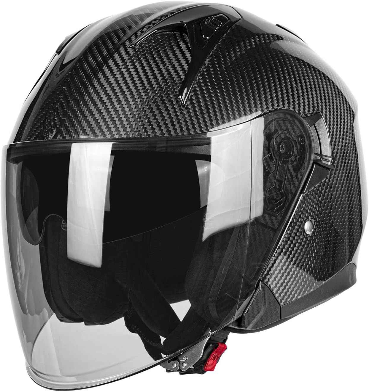 Kaese 3/4 Carbon Fiber Motorcycle Helmet with Dual Lens Shield, DOT Approved Lightweight Full Face Protection for Men Women