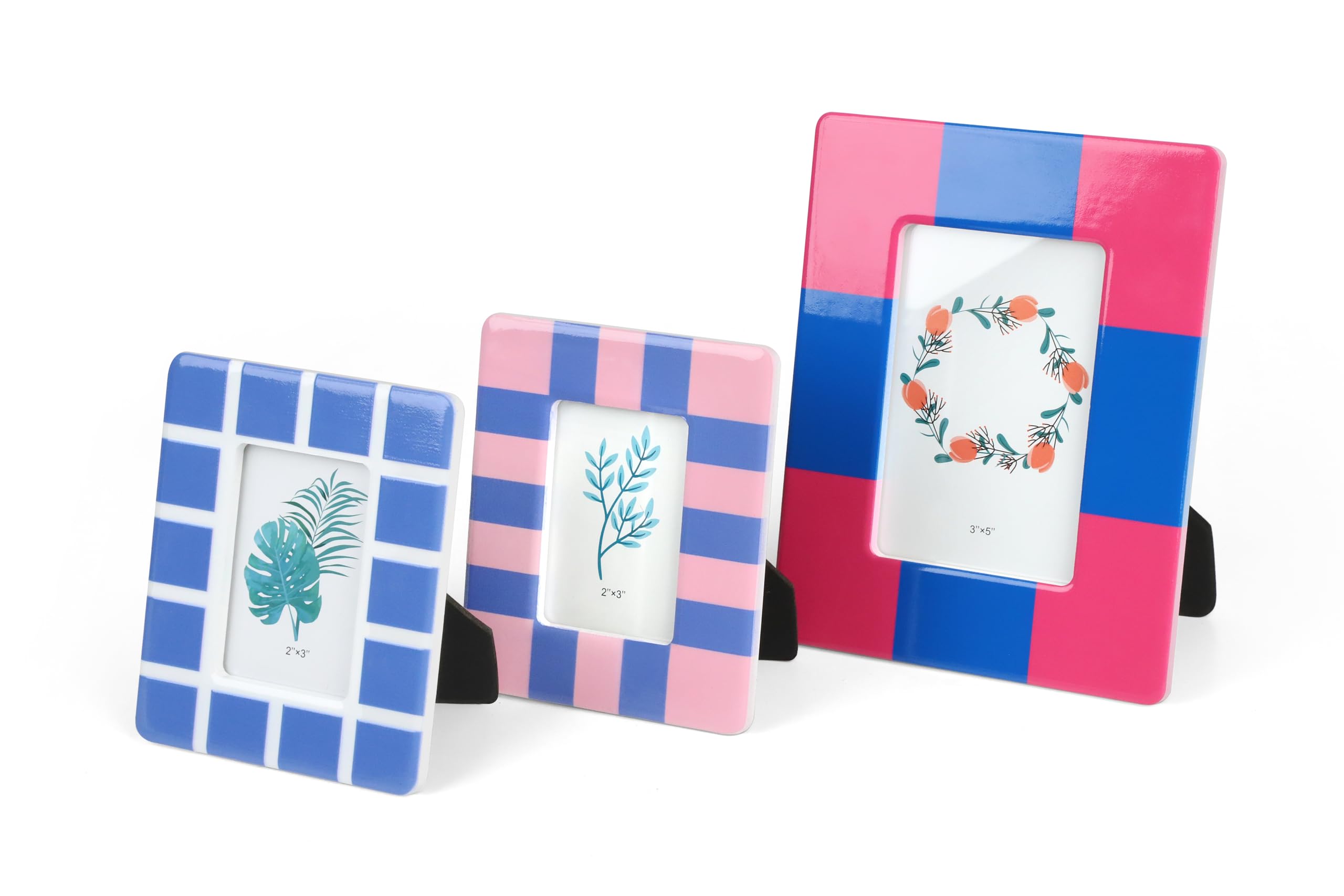 Set of 3 Picture Frame Tabletop - Colored Ceramic Photo Frames Table Top Display 2 of 2x3”, 1 of 3x5” Horizontal Vertical Formats for Home Hotel Decor (Can’t for Wall) Colored C