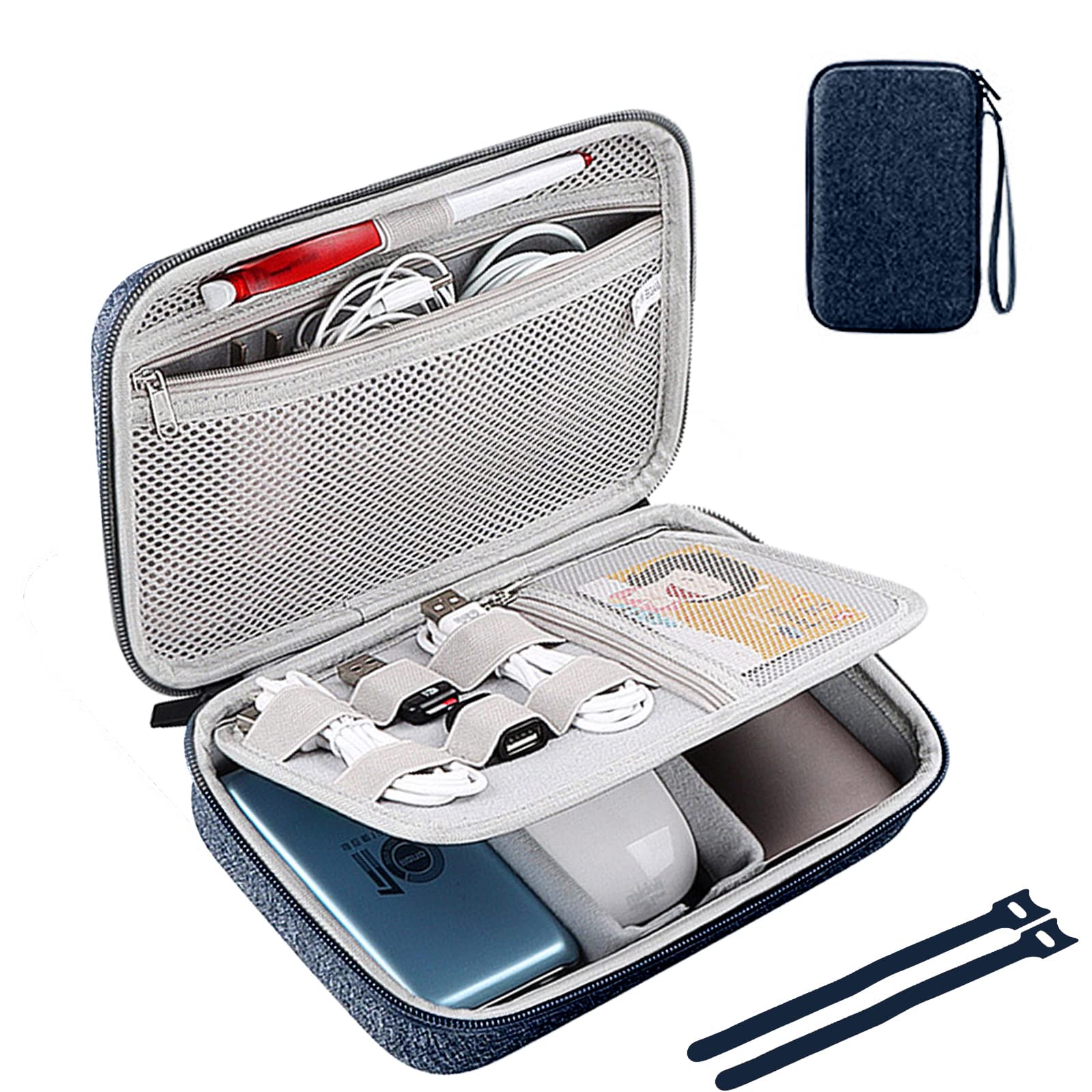 VOLHard EVA Carrying Case, Electronic Storage Case, Power Adapter for MacBook, Charger Cable, Power Bank, Mouse, Electronic Pencil, USB Flash Drive SD Card, Small Portable Accessory Bag (Blue)