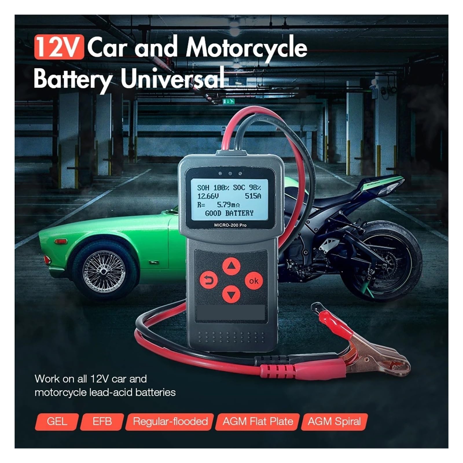 Tester AkumulatoróW Tester Akumulatora Samochodowego 12V 24V 40-2000 CCA Ładowanie Rozruchowe Analizator Akumulatora Motocykla Narzędzia Ze Światłem LED