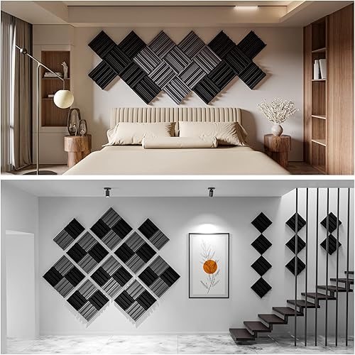 Miniatura 5 de Paquete de 36 paneles de espuma autoadhesivos a prueba de sonido, 12 x 12 x 2 pulgadas, espuma acústica de alta resistencia, acolchado a prueba de