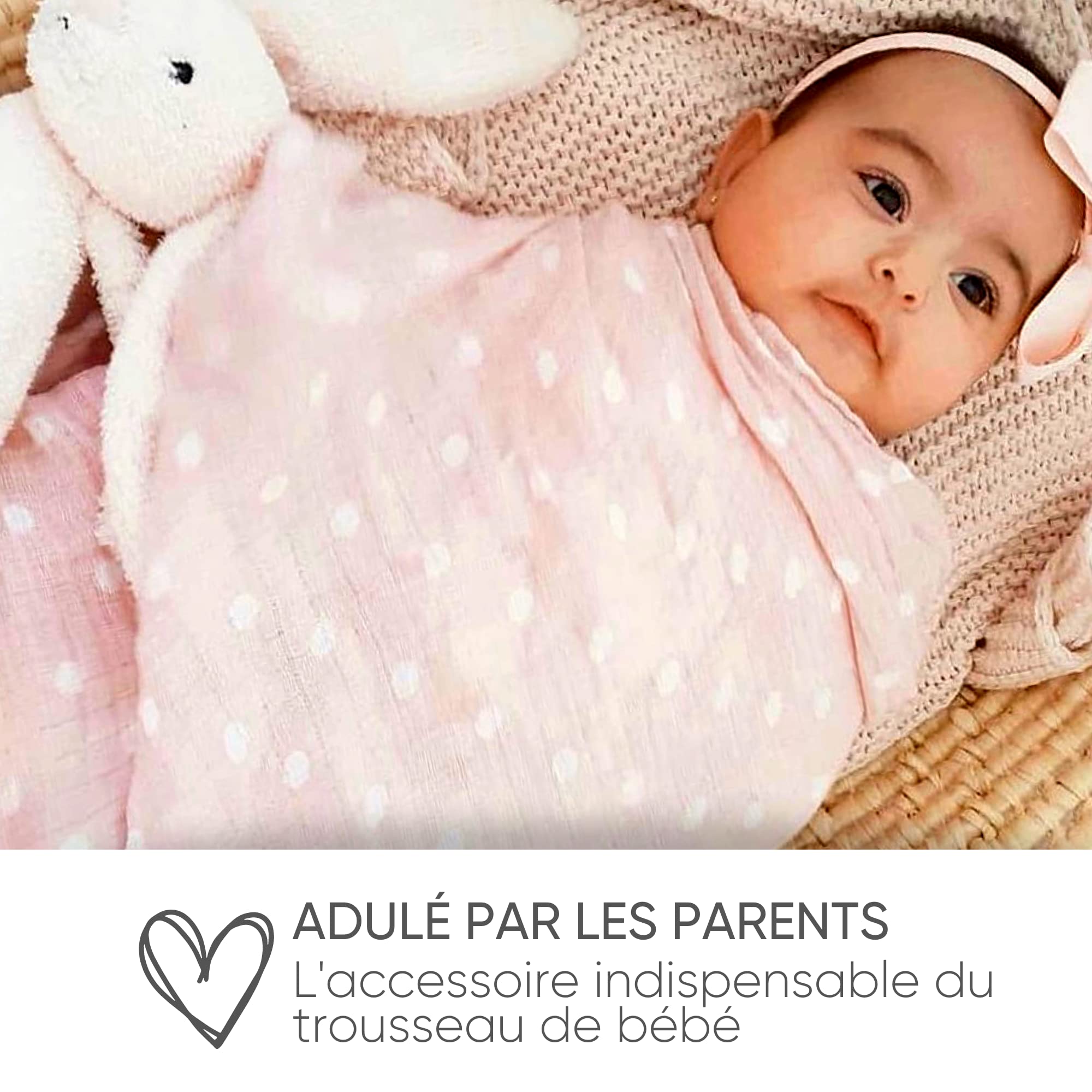Bloomsbury Mill - Lange Bebe - Lot de 6-70x70cm - 100% Pur Coton Biologique - Carrés de Mousseline Super Doux - Cadeau Naissance pour Garçon et Filles - Bébé Naissance - Rose et Blanc