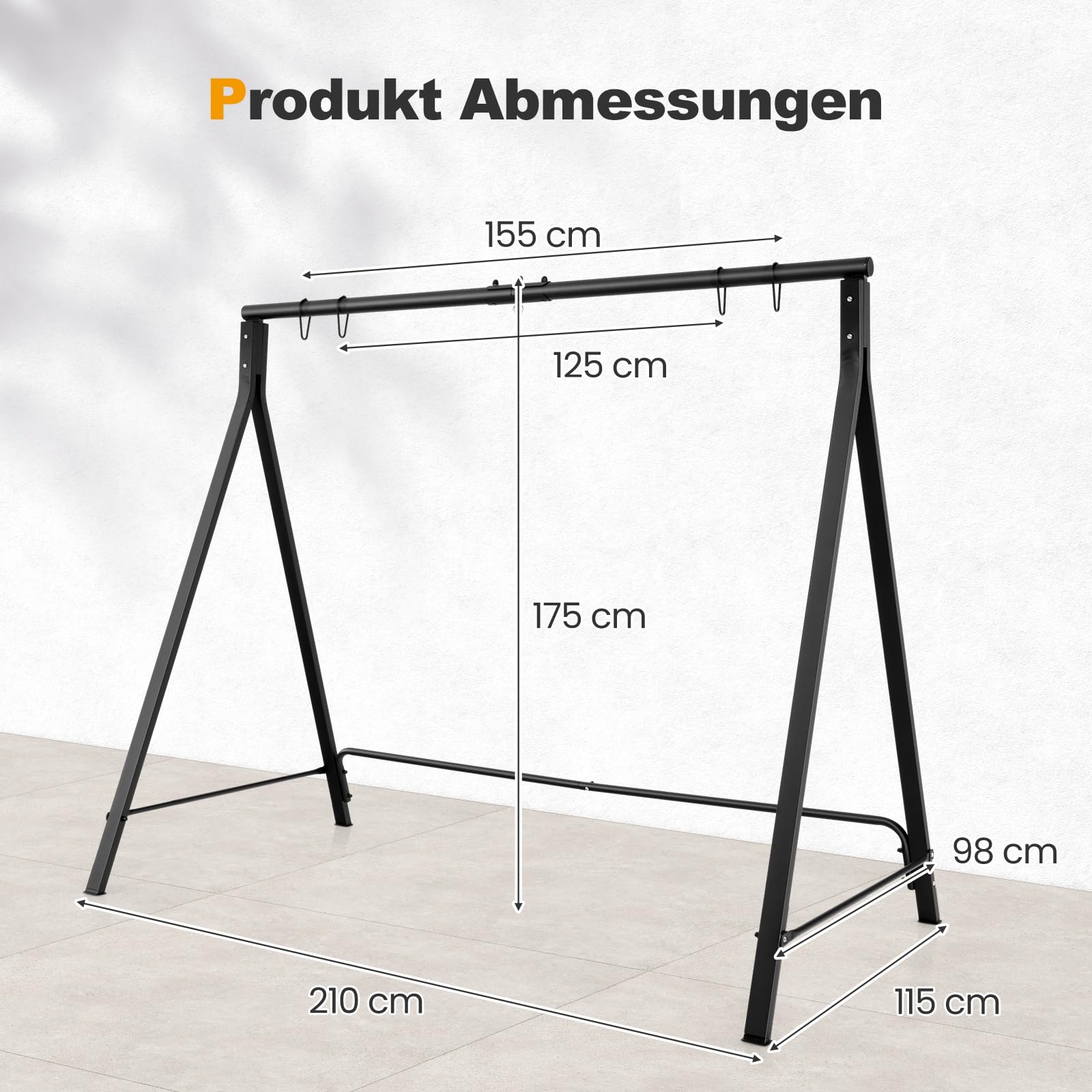 COSTWAY Schaukelgestell mit 5 Aufhängeringen, Gestell für Hängebank/Schaukelbank/Nestschaukel/Hängesessel, Schaukelgerüst aus Metall, für Garten, Veranda, Schwarz