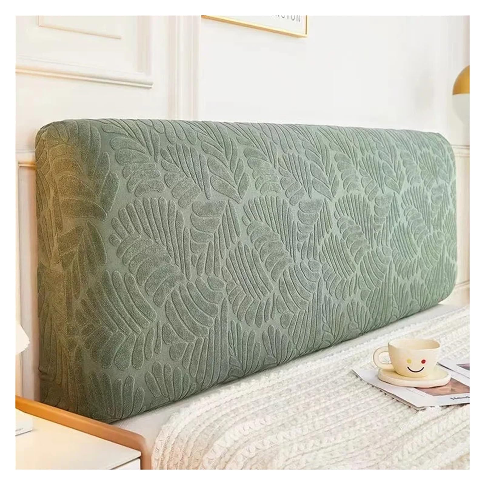 WNBFTTK Copri Testiera Letto Copritestata letto con foglie jacquard elastica spessa posteriore for camera da di casa e hotel(A dark green,200cm)