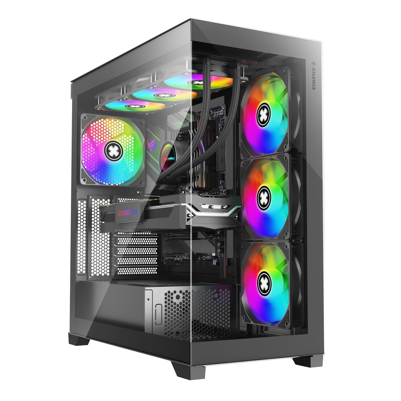 Xilence X818.ARGB XILENT Gleam obudowa komputera gamingowego, 4 x wentylator ARGB 140 mm, ATX Midi Tower Case, szkło akwariowe, z uchwytem na kartę graficzną, płytka sterująca PWM/ARGB, dla dobrego