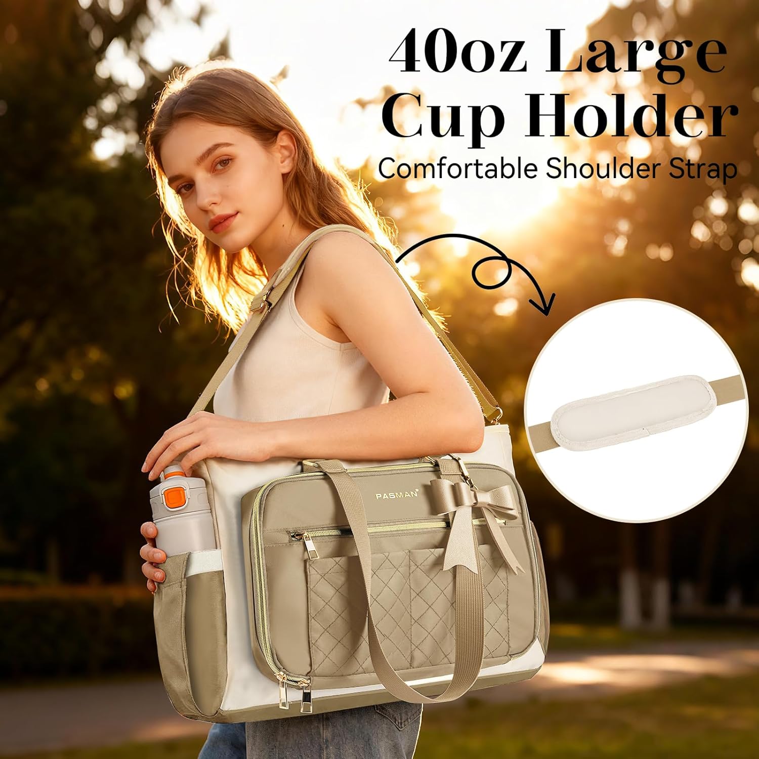 Teacher Tote Bag for Women,Multi-Pocket Laptop & Nurse Work Bag with Cup Holder,Structured Business Briefcase Computer Purse - Image 6