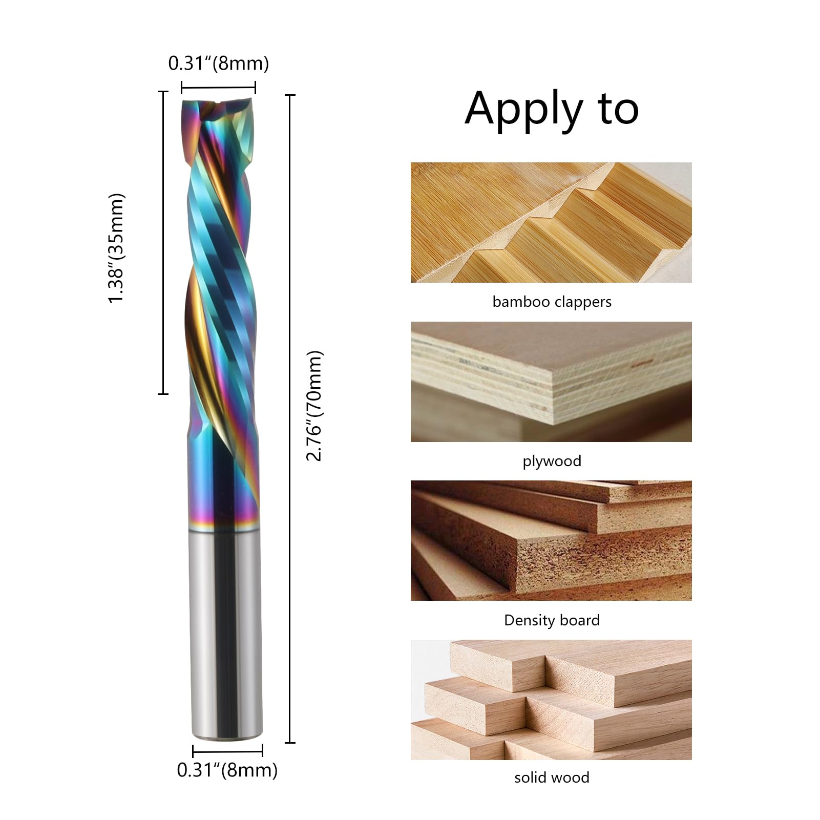 Trvoxviq 2 Pack Spiral Router Bits 2 Flutes CNC End Mill, 8mm Shank Up Down Cut Compression Bit with DLC Coating - Image 2