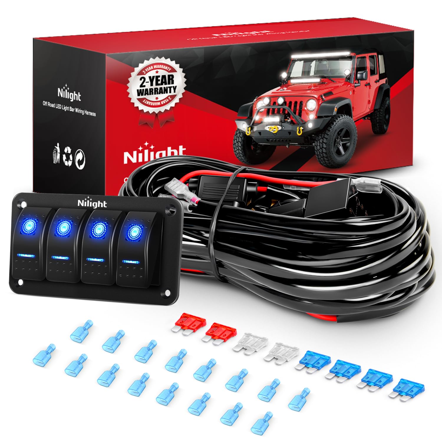 Nilight 12V On/Off Rocker Switch Panel LED Light Bar Wiring Harness Kit