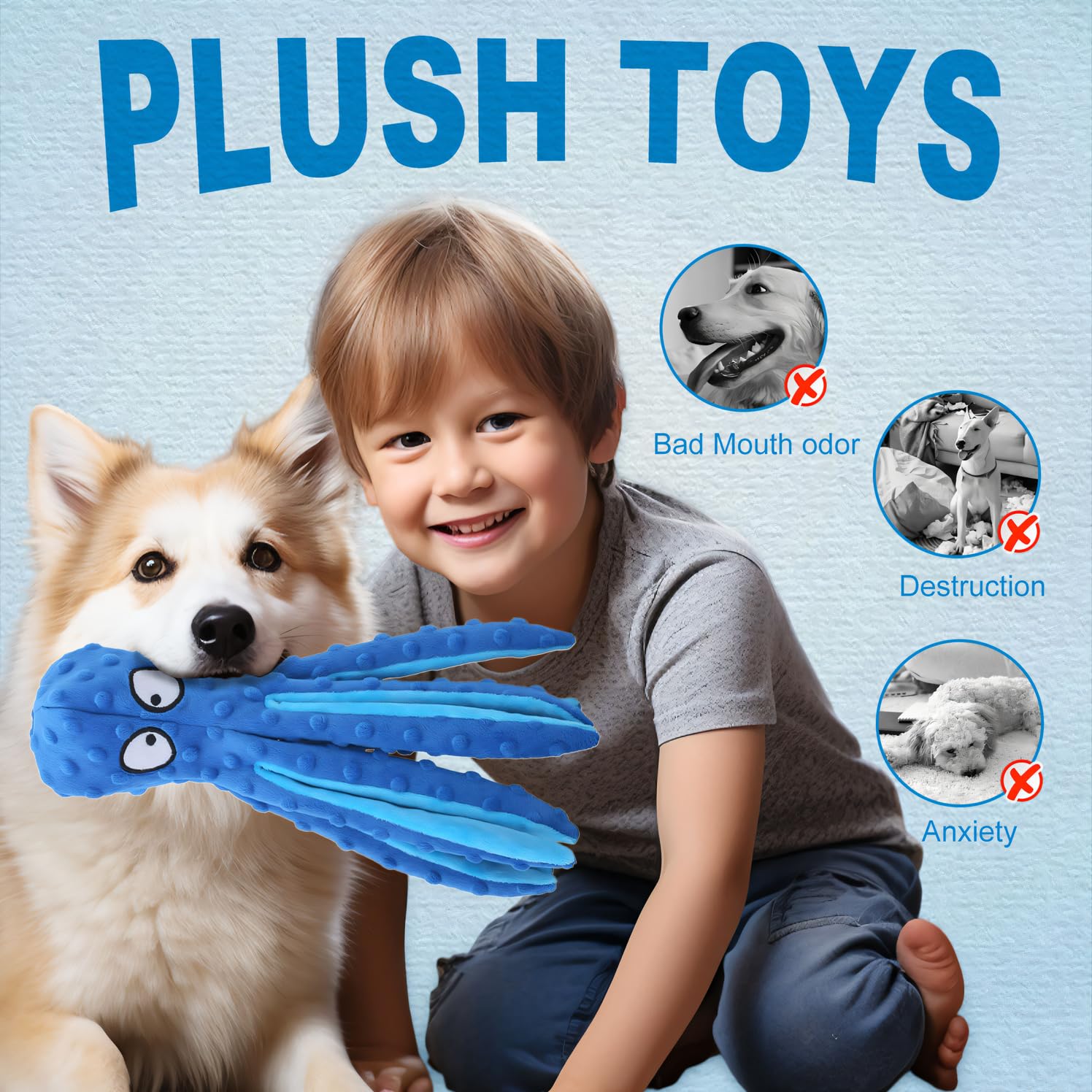Jouet couineur pour chien en forme de pieuvre - Sans rembourrage - Jouet à mâcher - Pour petits chiens (violet)