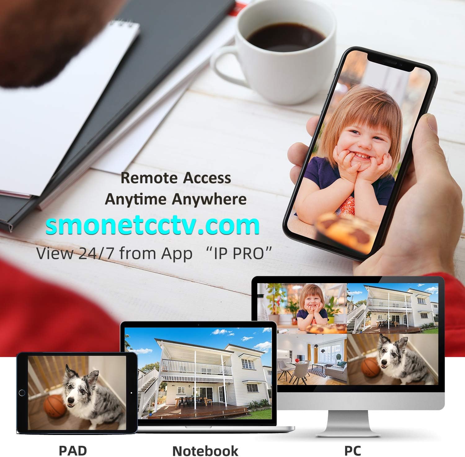 SMONET Wireless Security Camera System,8-Channel Full HD 1080P Home Video Security System,4pcs 2.0MP Indoor Outdoor WiFi IP Cameras,P2P,Night Vision,Remote View,Free APP,Off-White