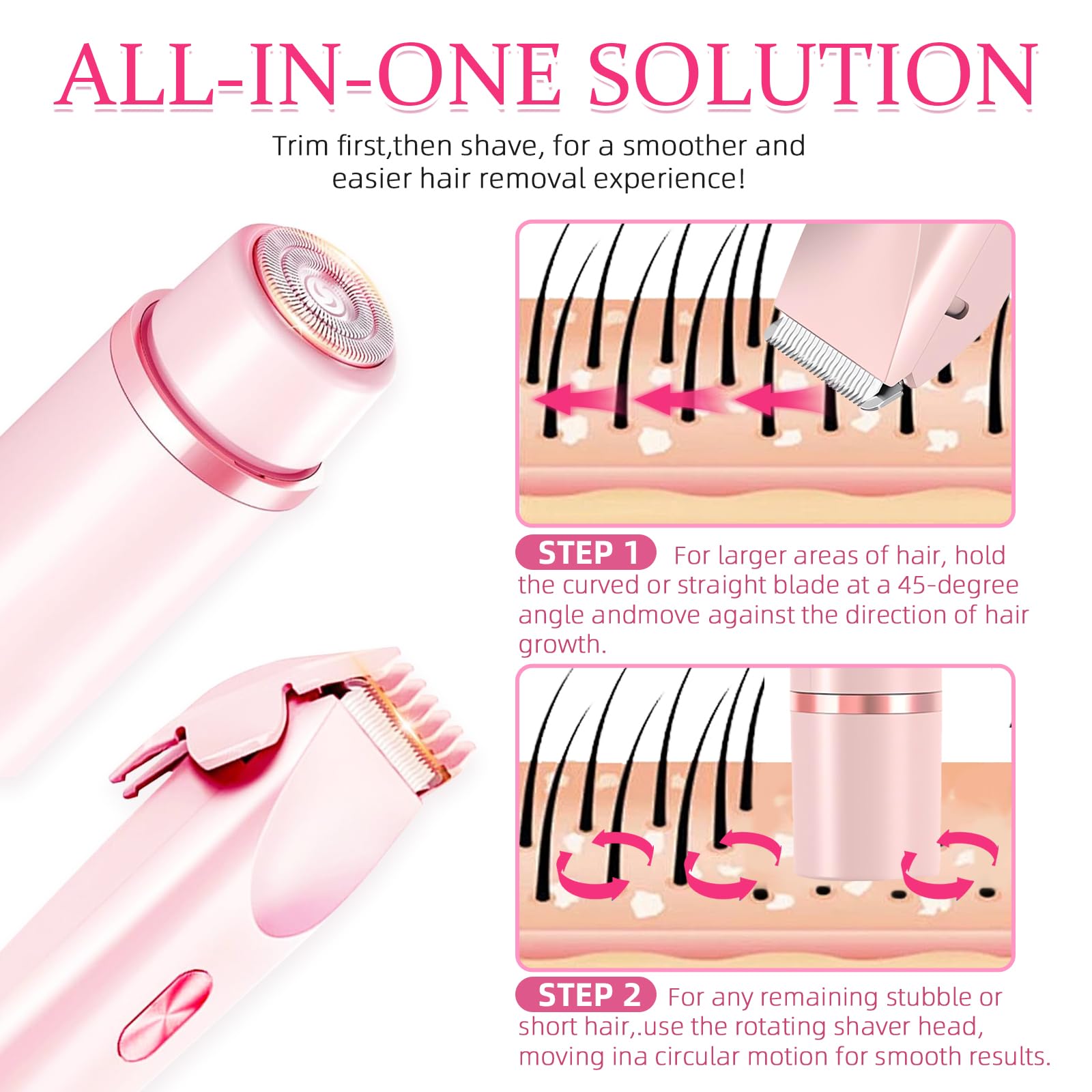 Rasoio elettrico per bikini da donna, rasoio elettrico 2 in 1 per donne, rasoio per bikini Dermave, impermeabile IPX7 e facile da pulire, lama in ceramica, durata senza fili 120 minuti, ultra