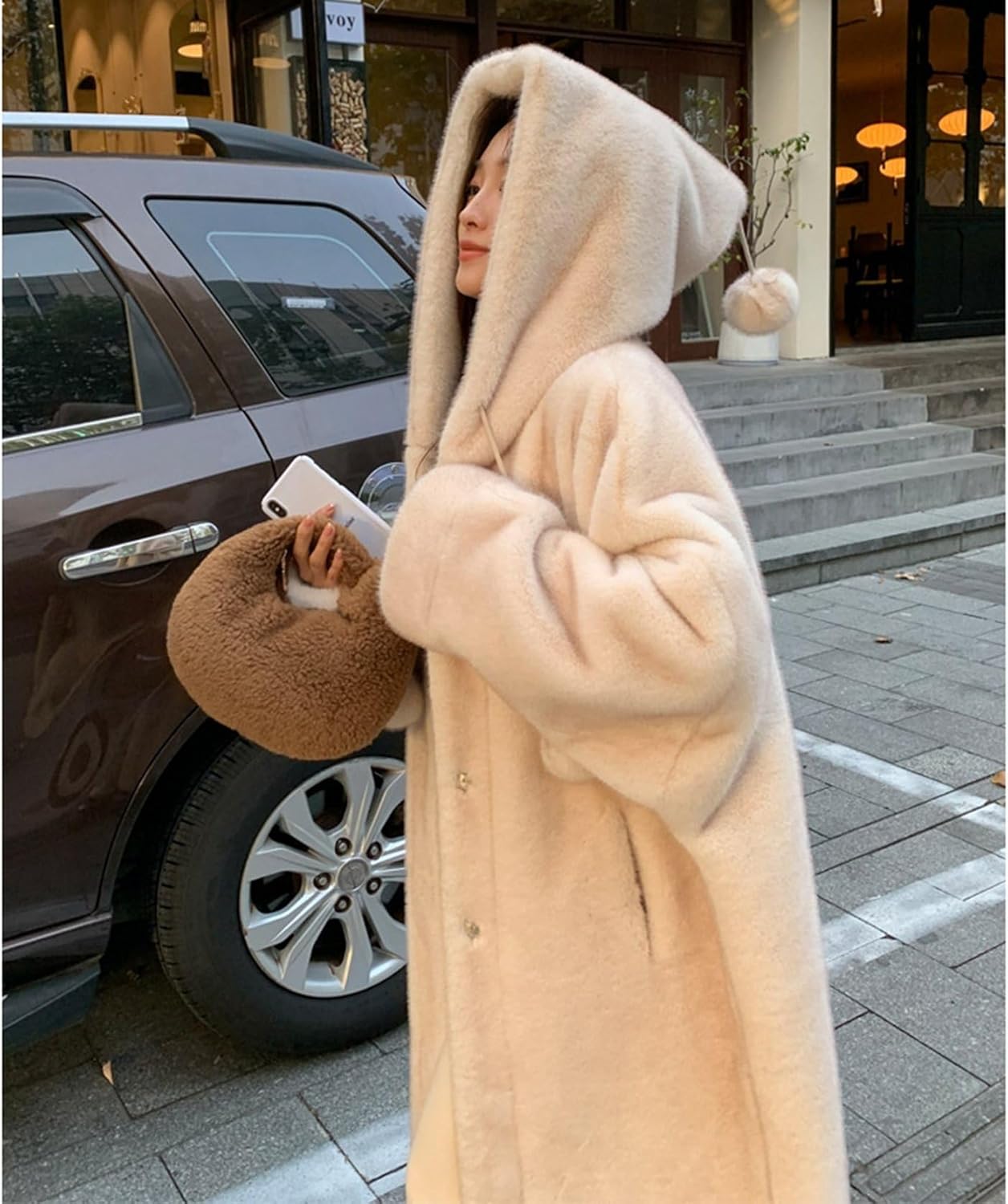 [WOOYOO] ボアコート フェイクファー ポケット フード付き レディース 防寒コート モッズコート 長袖 ロング 日常服 通勤